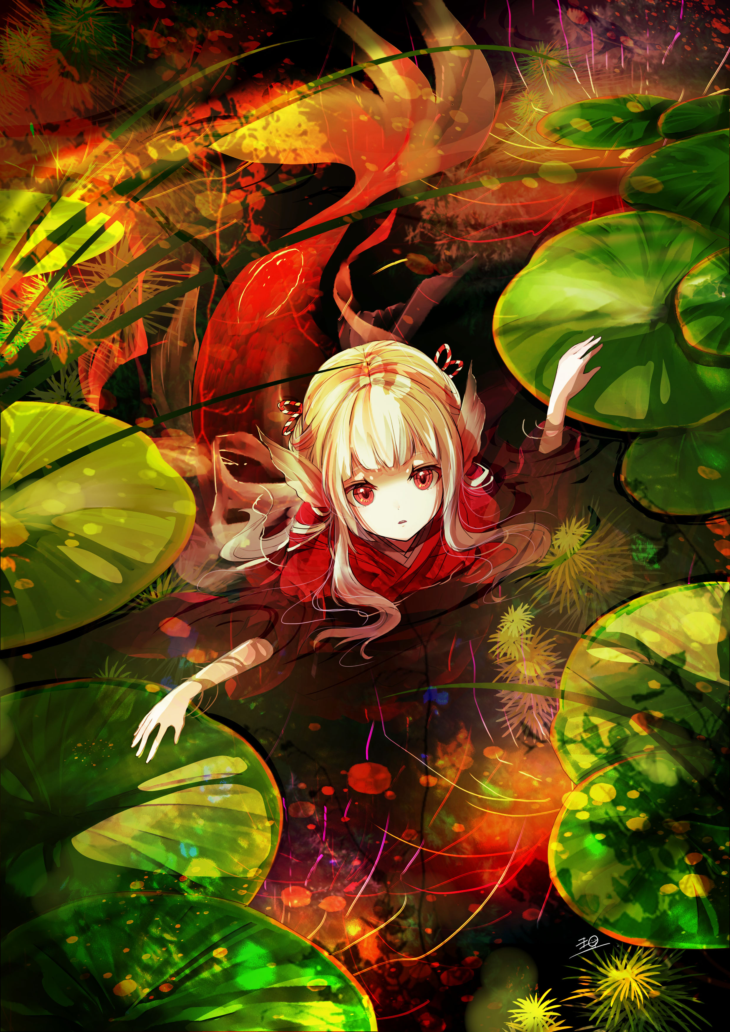 Girl Water Leaves Fantasy Anime Art