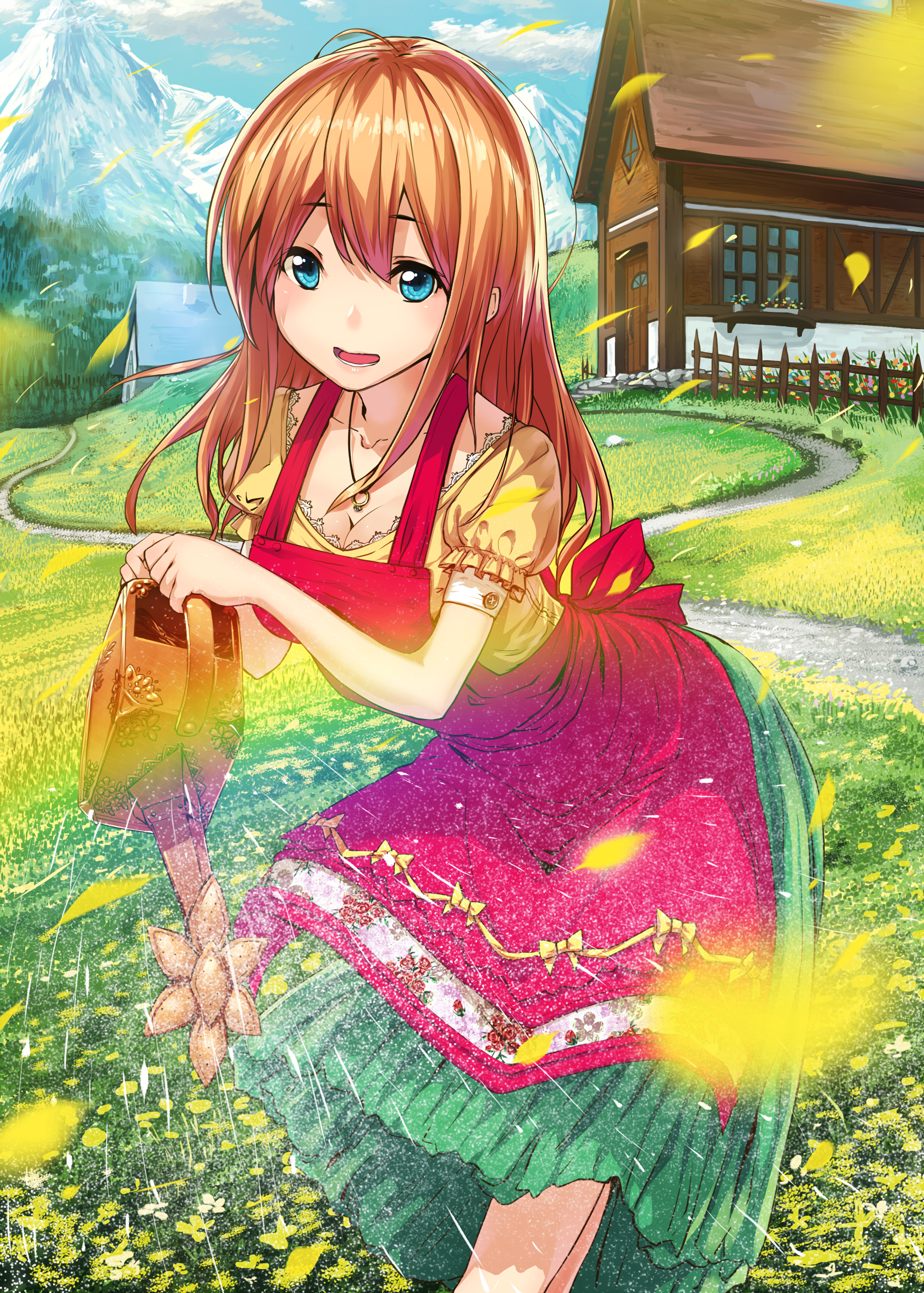 Girl Watering-can Summer Village Anime Art