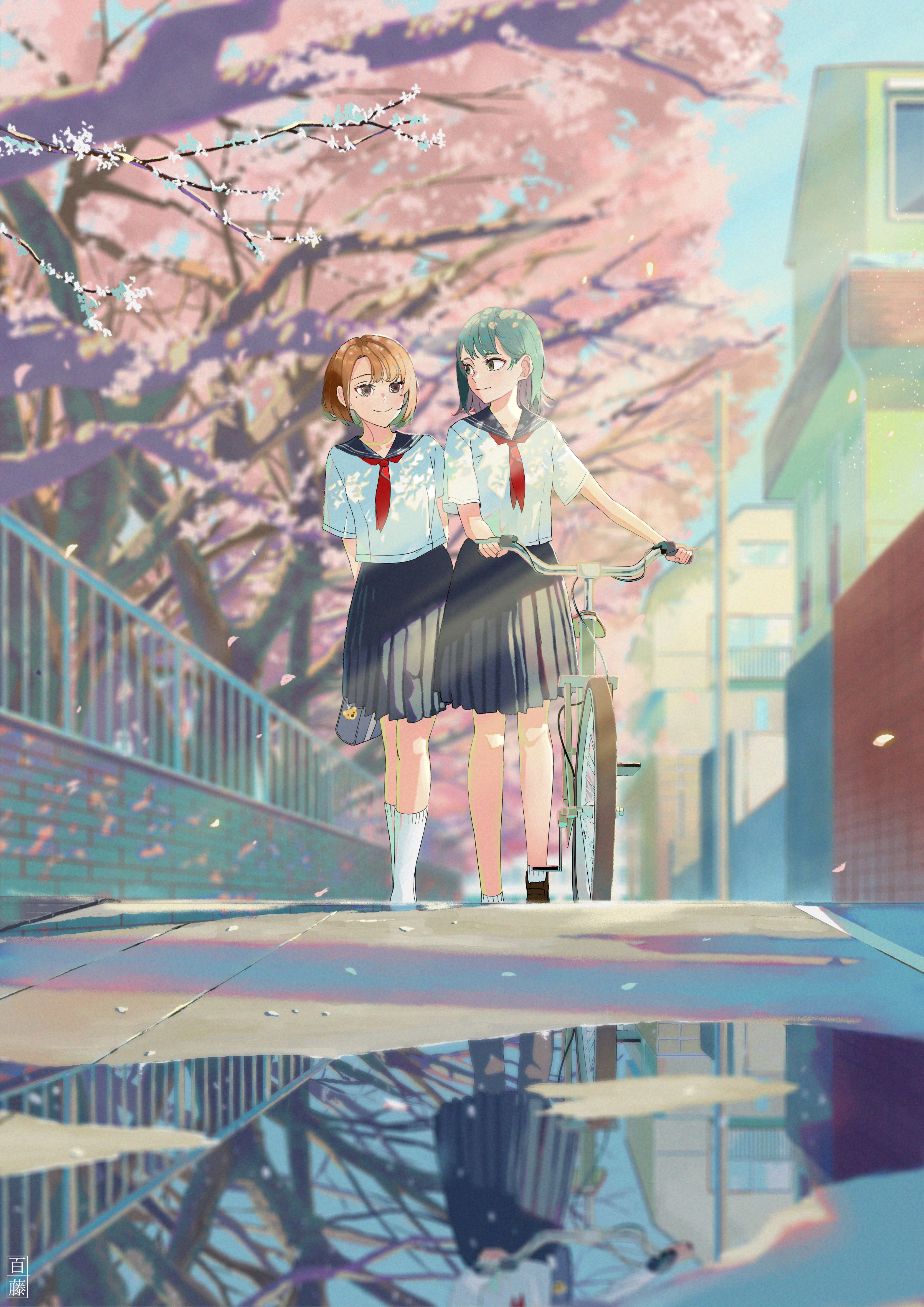 Girls Girlfriends Uniform Schoolgirls Anime Art