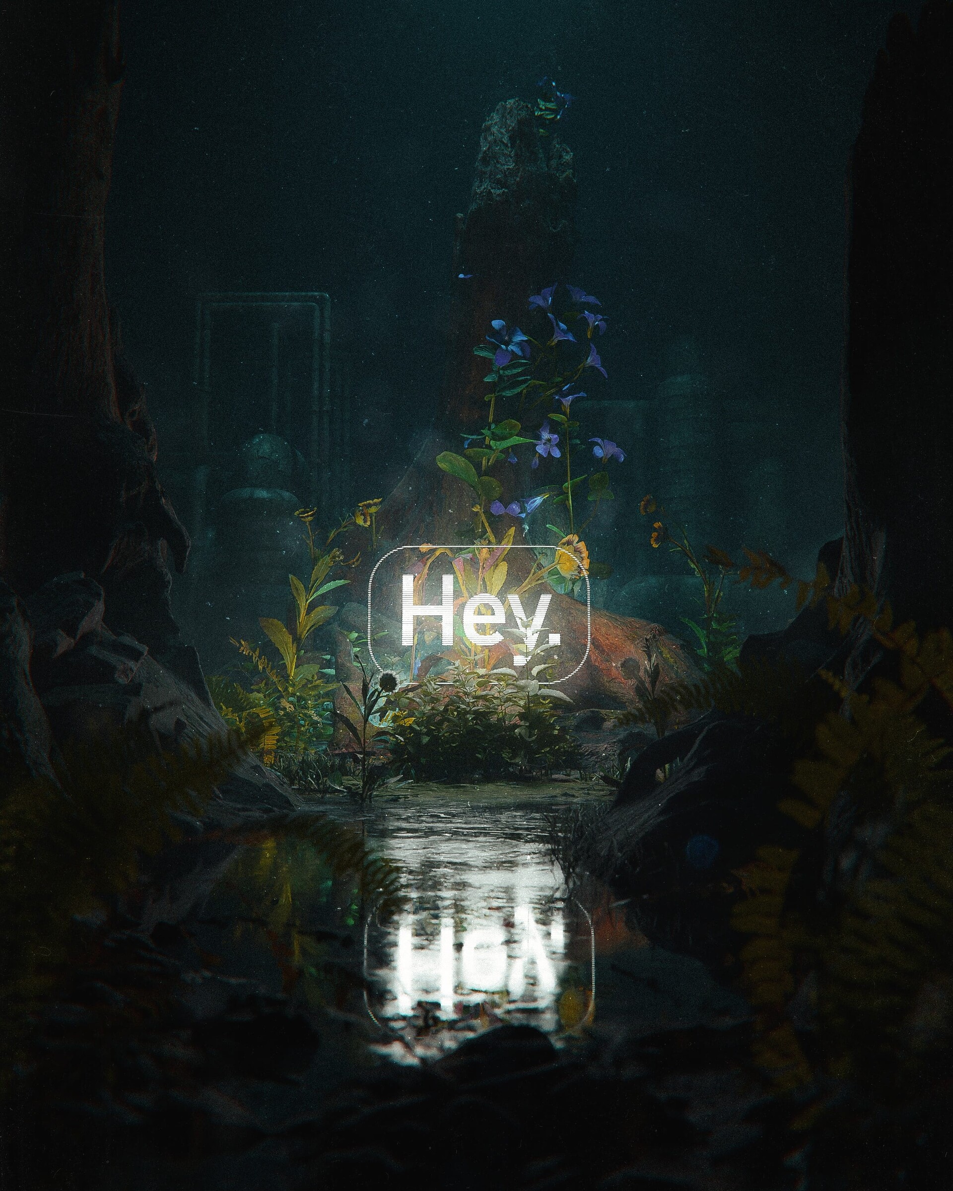 Greeting Word Neon Light Cave Flowers