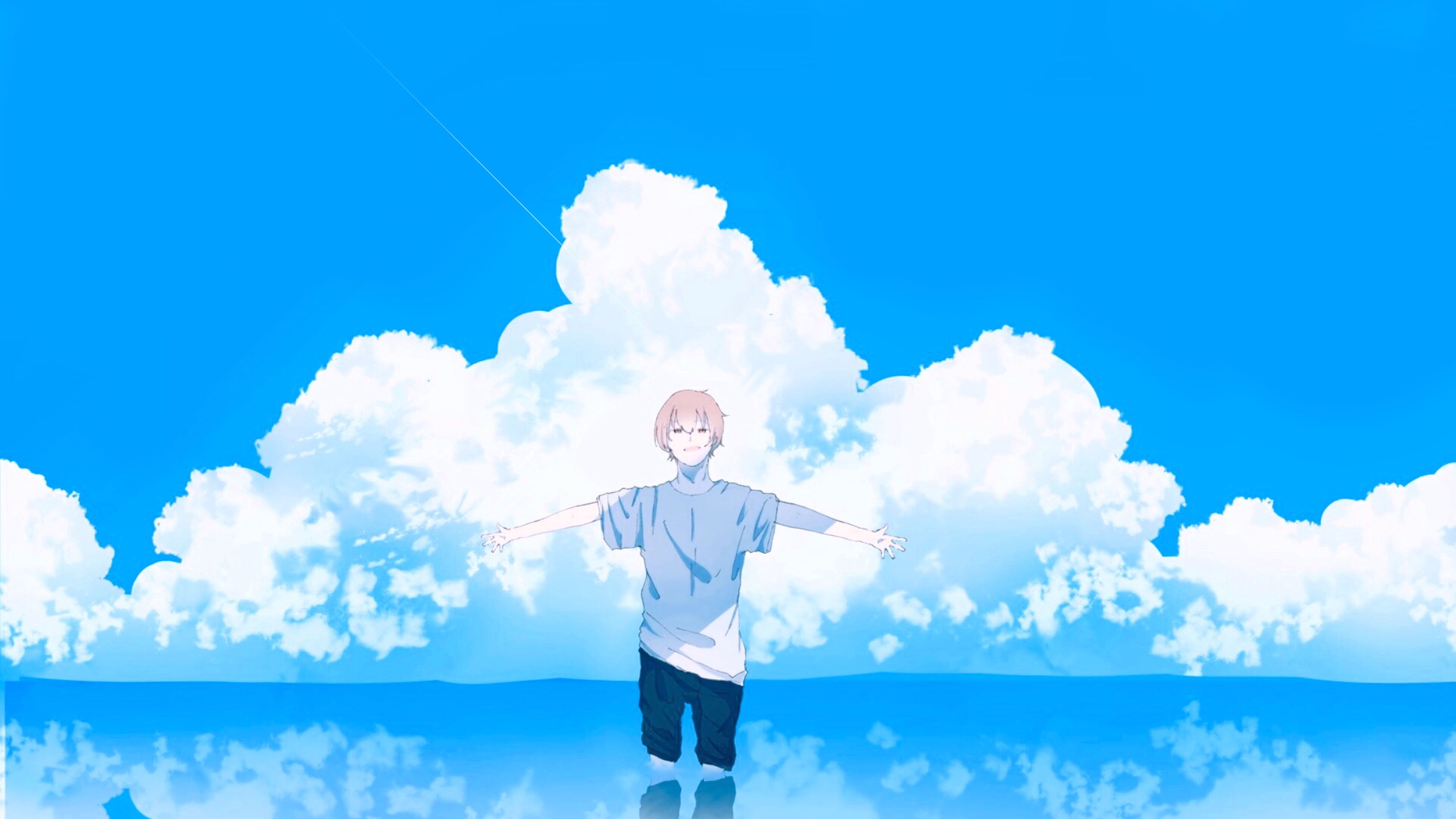 Guy Gesture Clouds Water Freedom Anime Art
