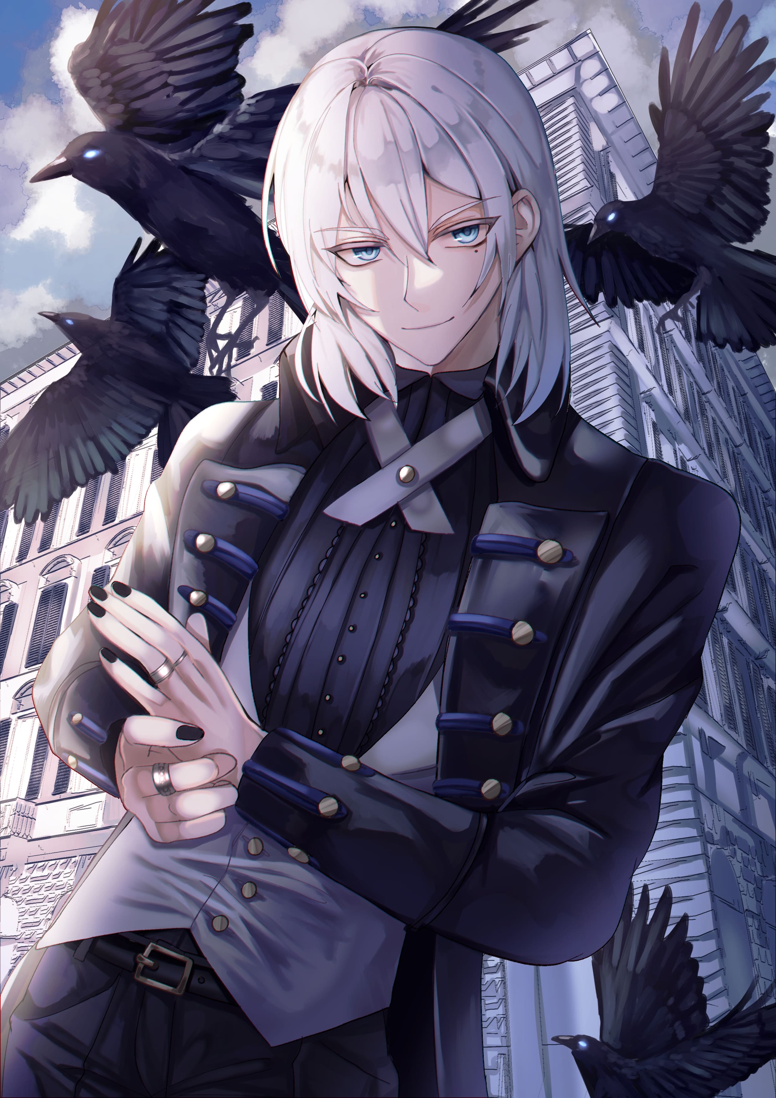 Guy Glance Crows Birds Anime