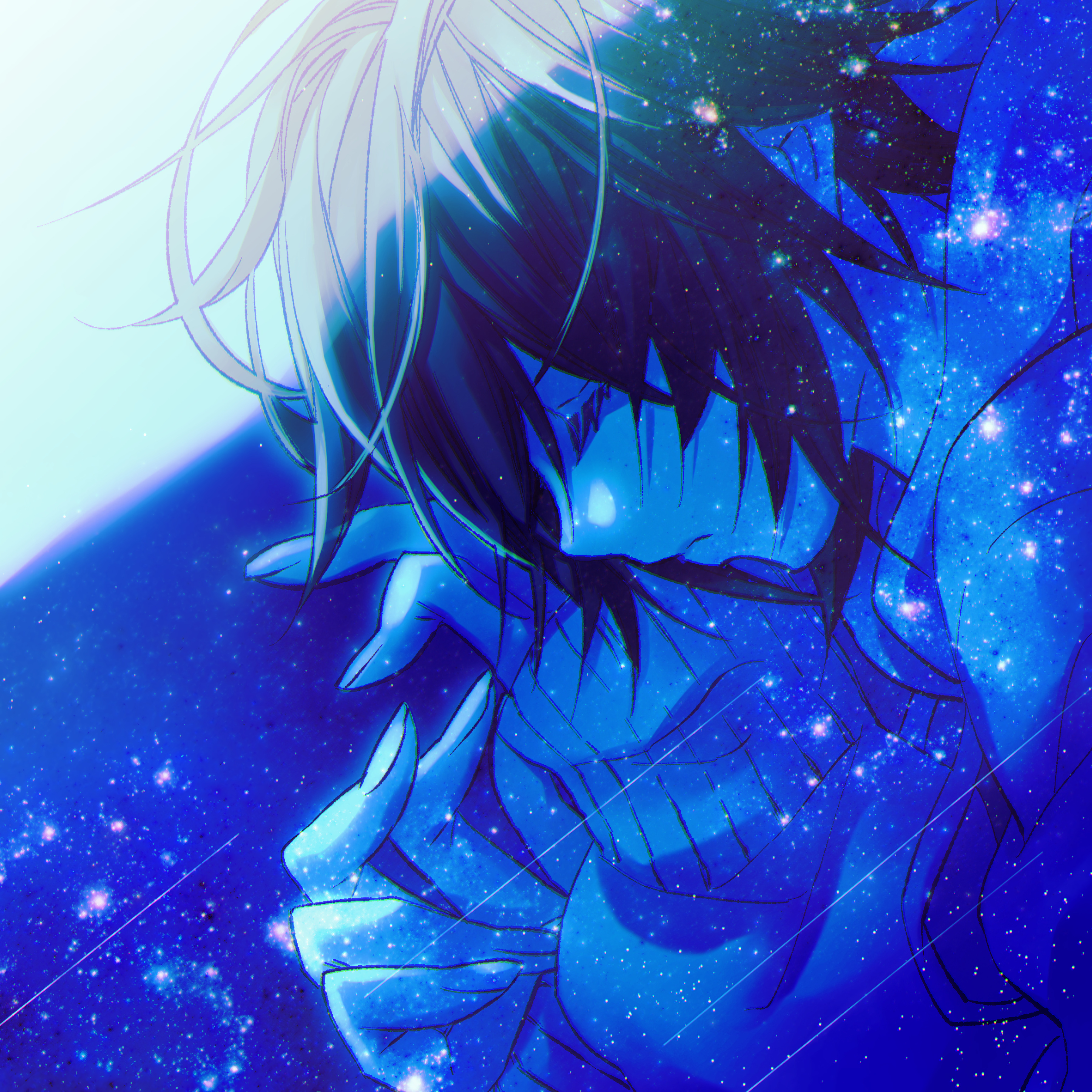 Guy Sad Anime Art Blue