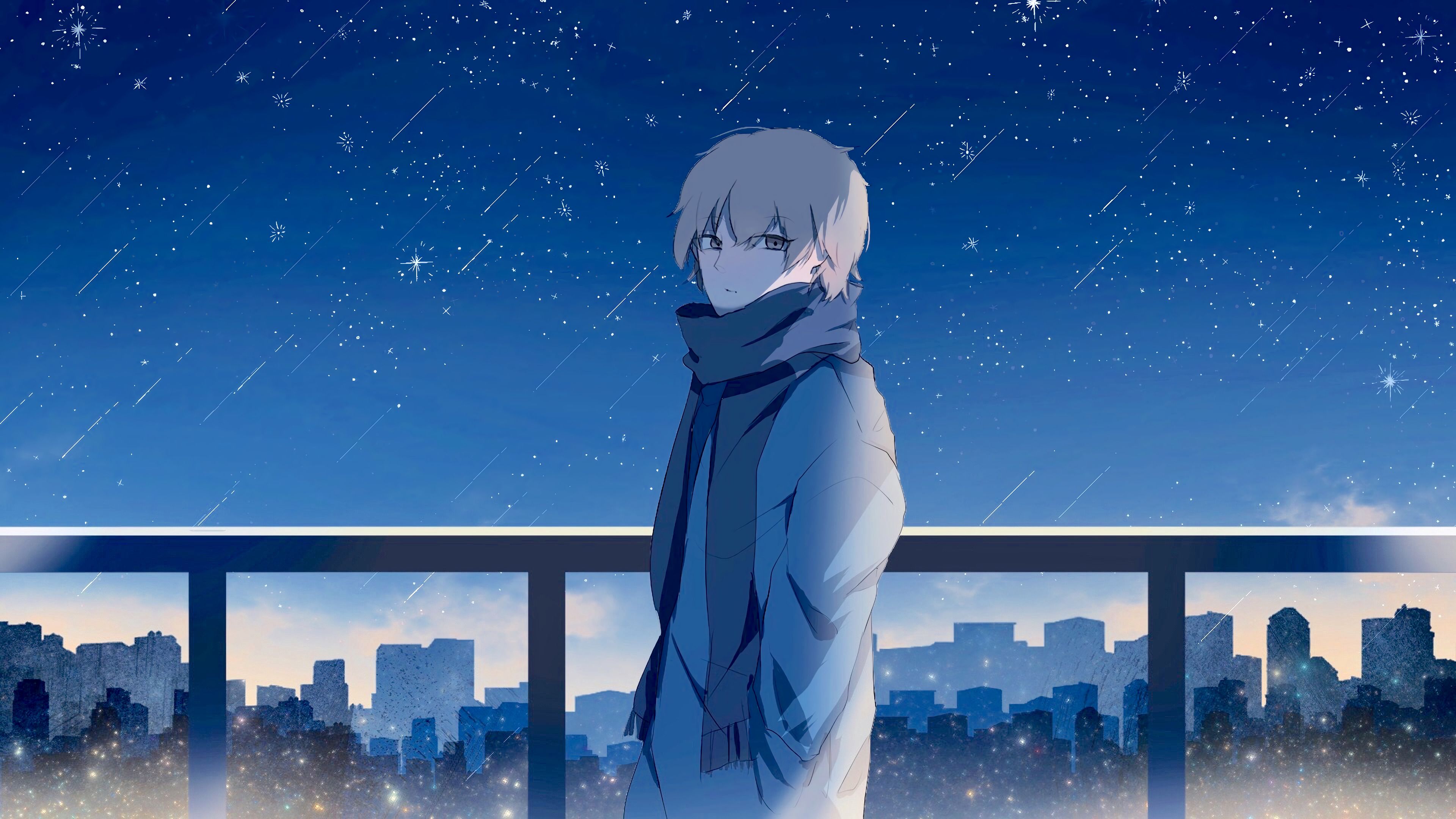 Guy Scarf Starry-sky Stars Night Anime