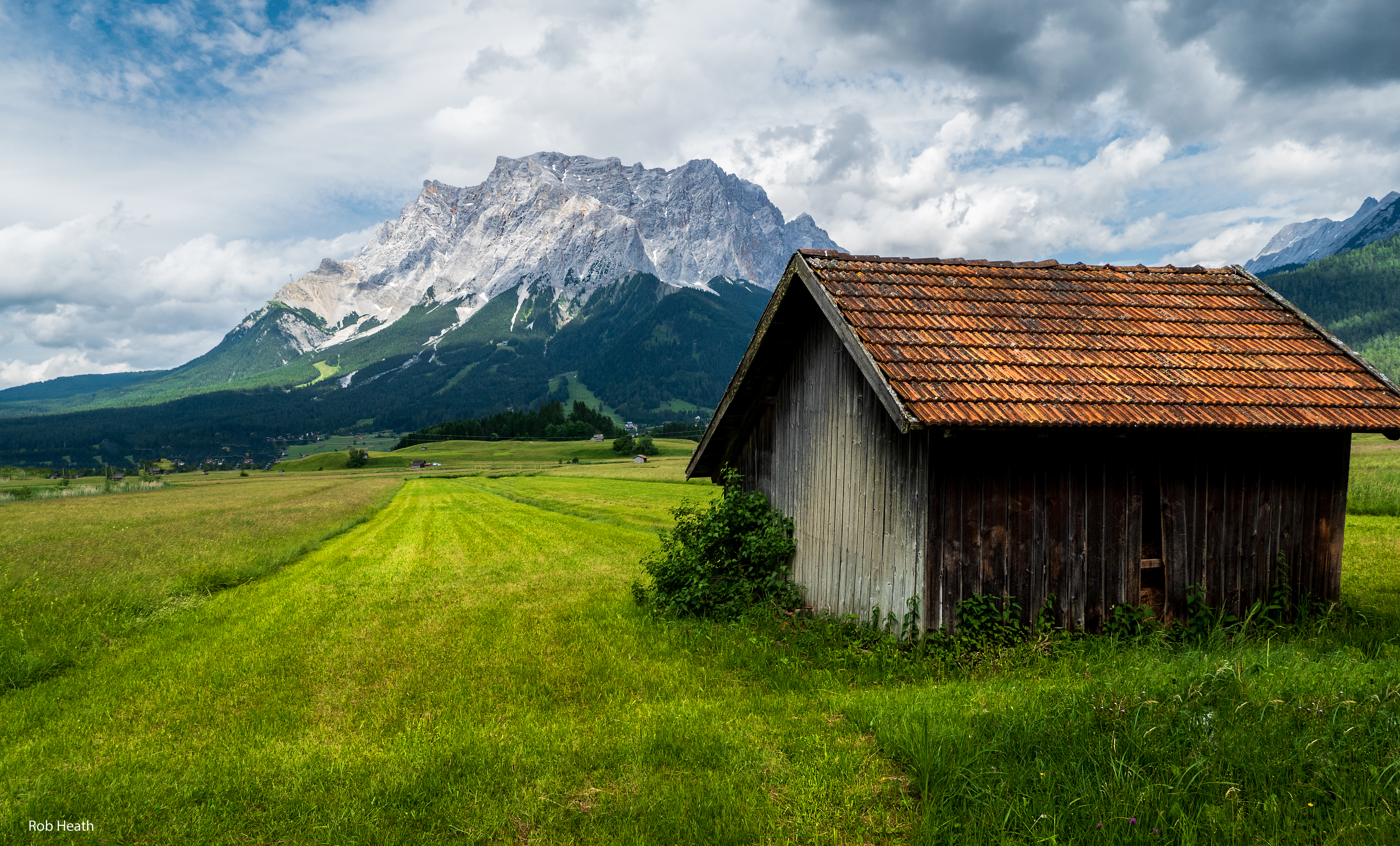 House Field Mountains Landscape Nature