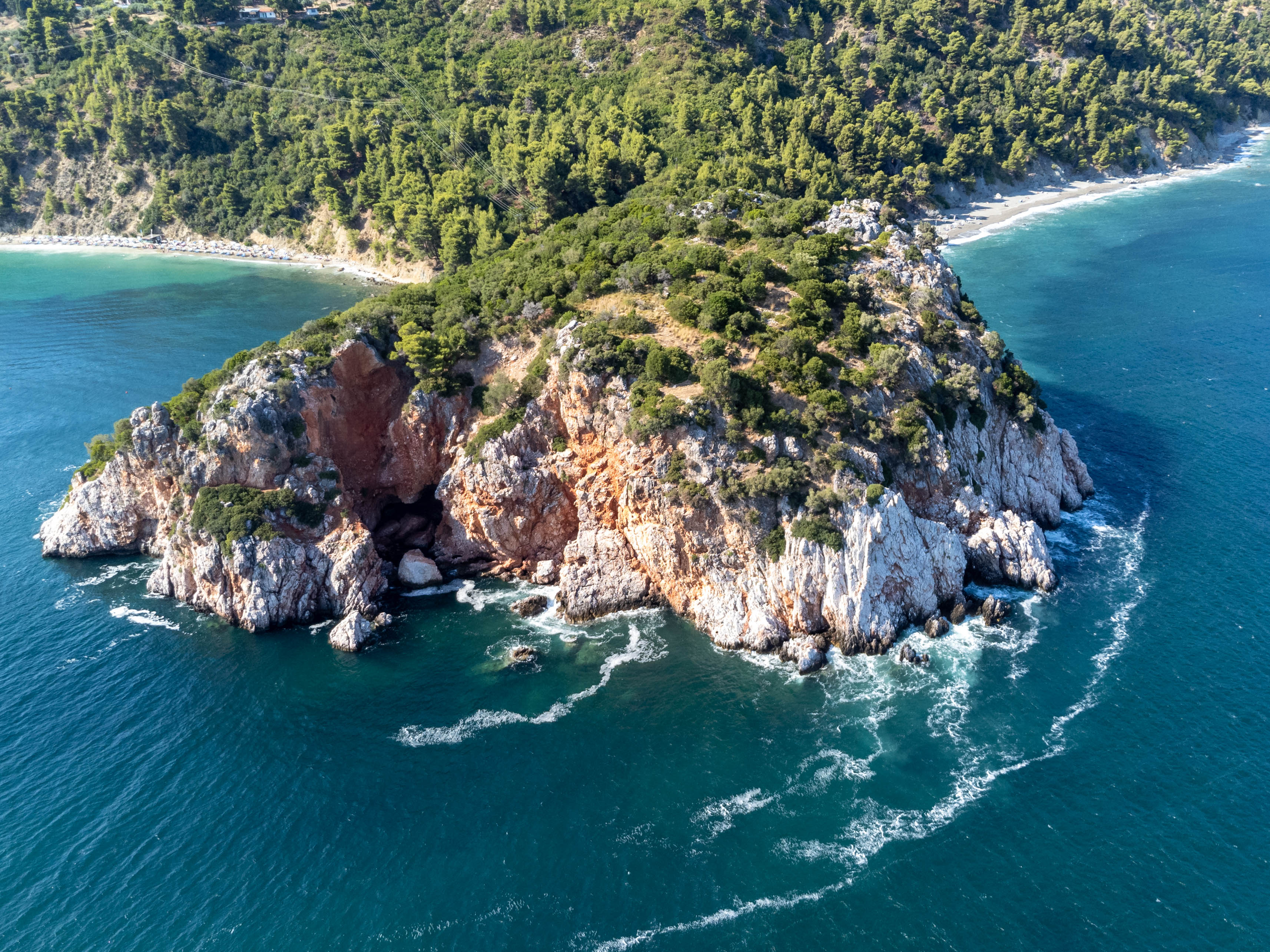 Island Rocks Sea Waves Aerial-view