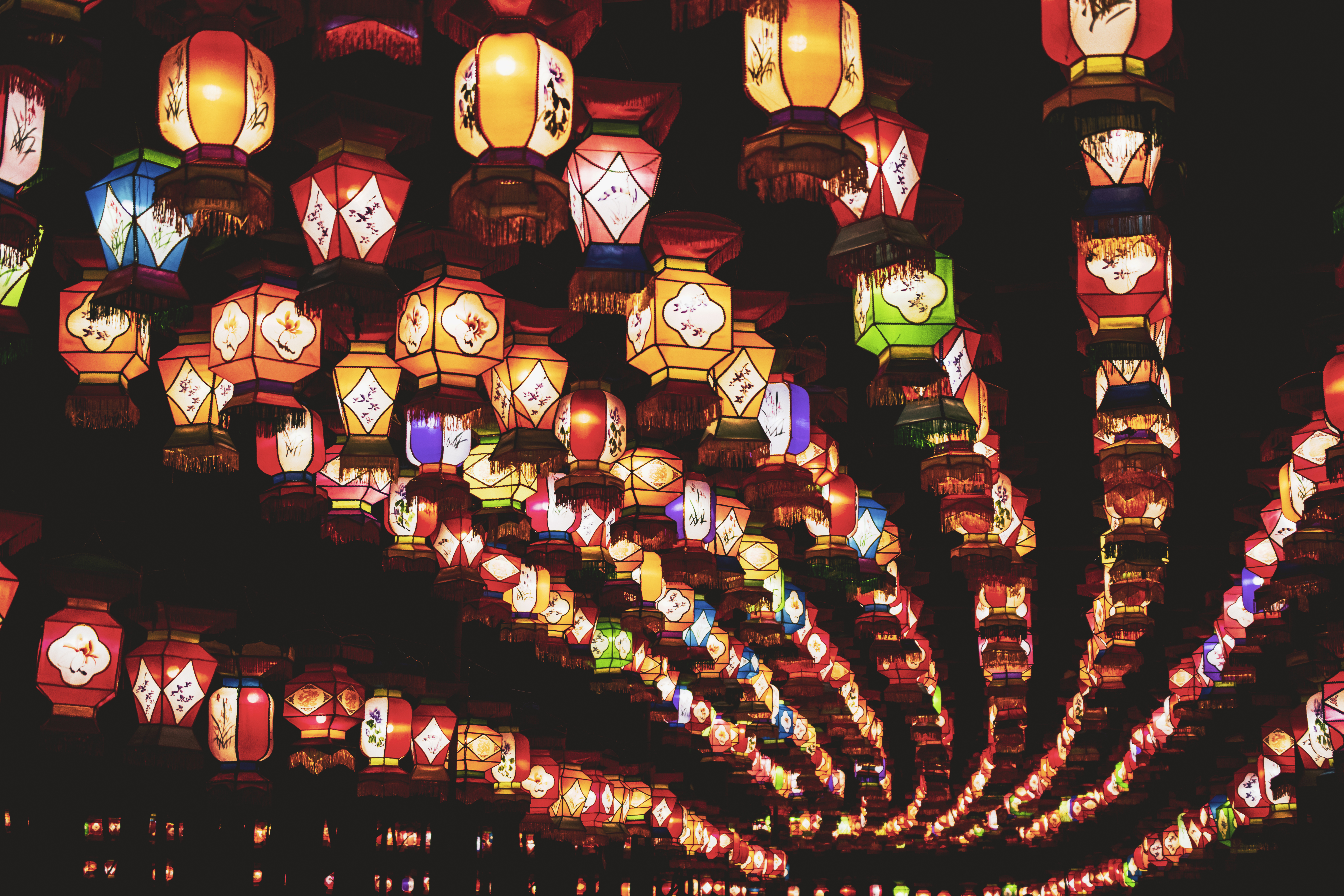 Lanterns Light Colorful Dark