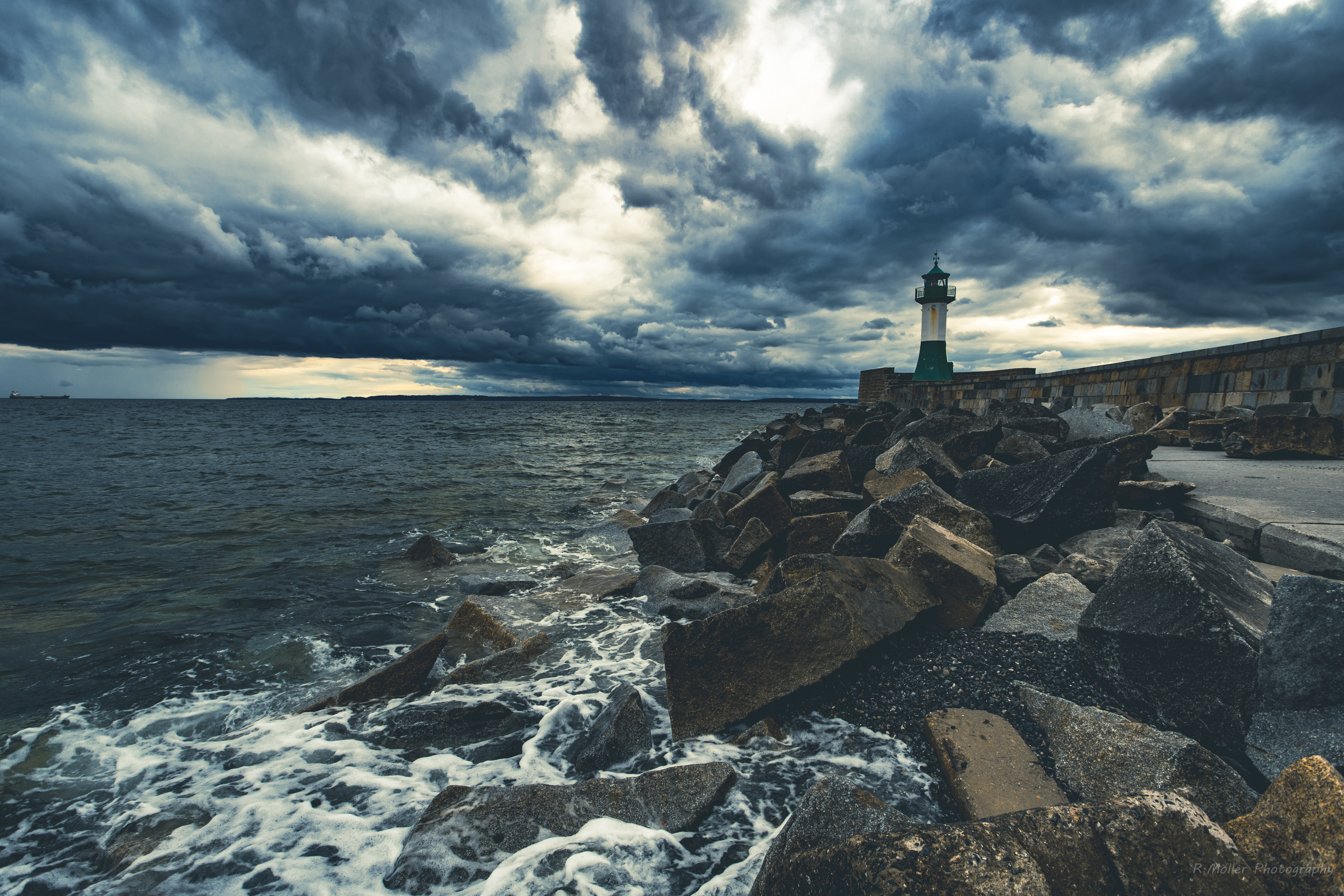 Lighthouse Sea Coast Stones Clouds