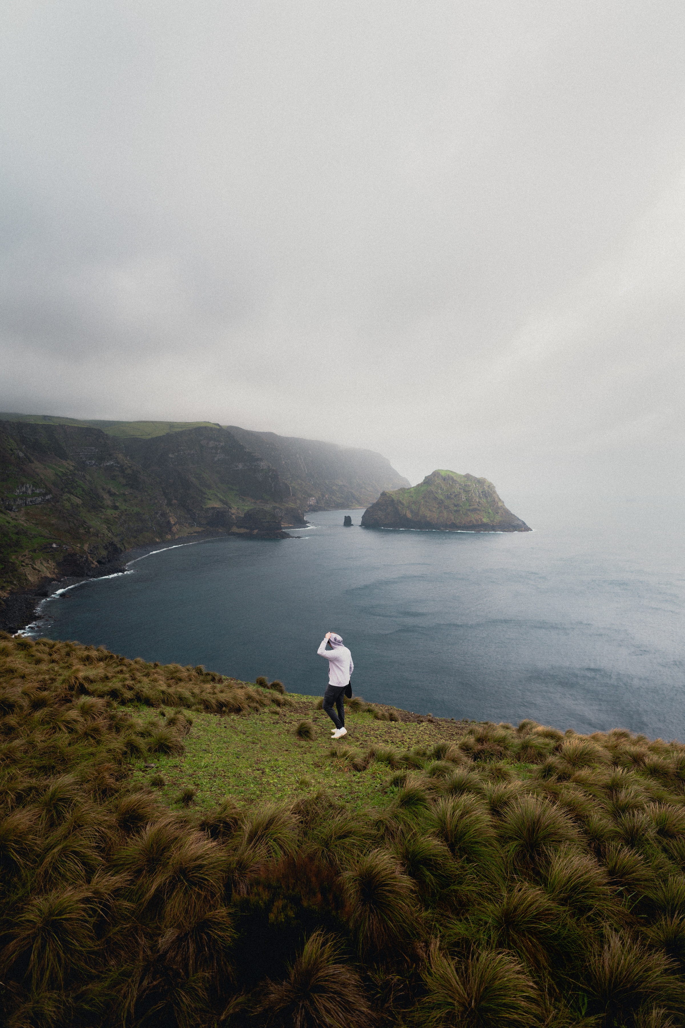 Man Alone Sea Cliff Landscape Nature