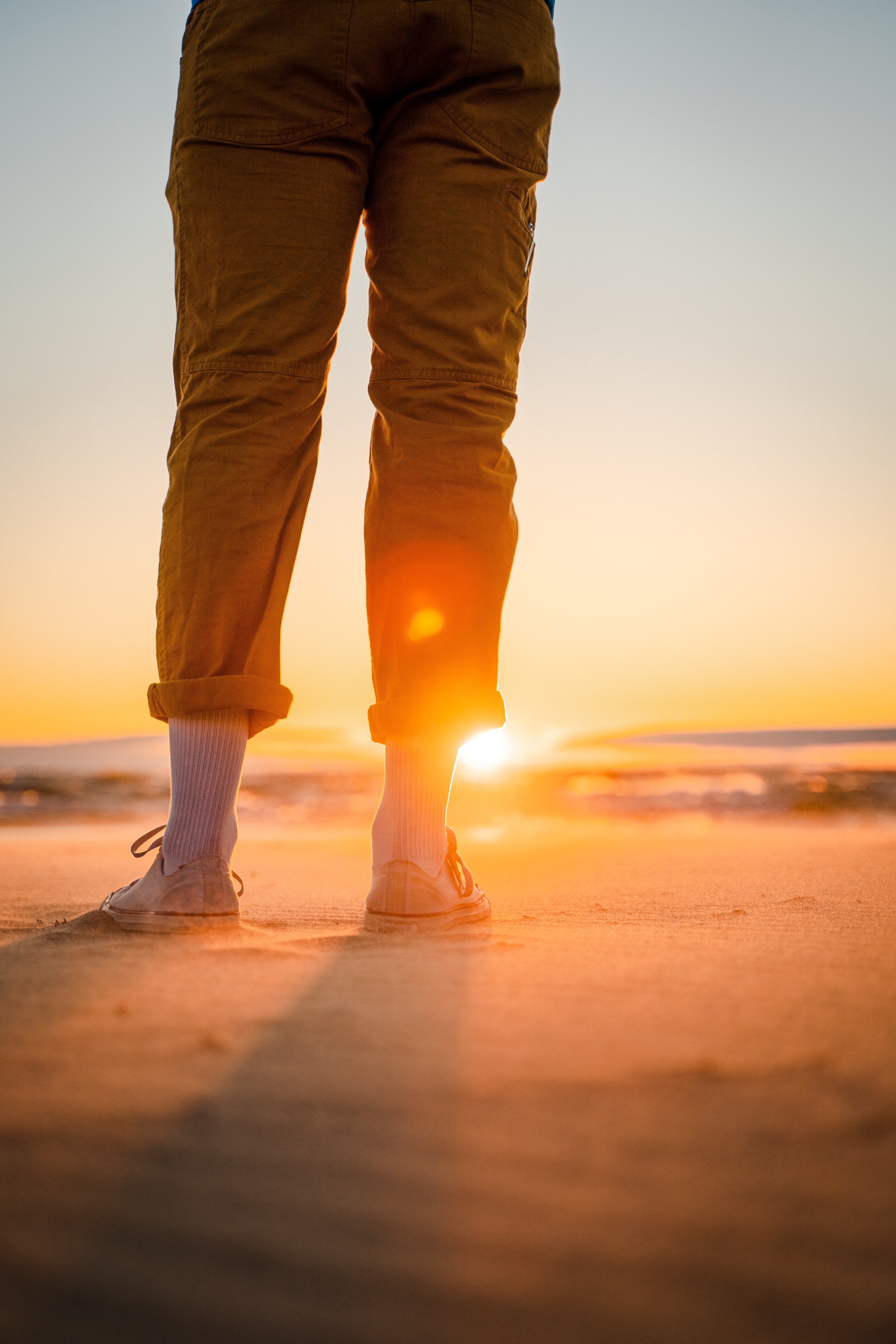 Man Legs Beach Sun Sunset Glare