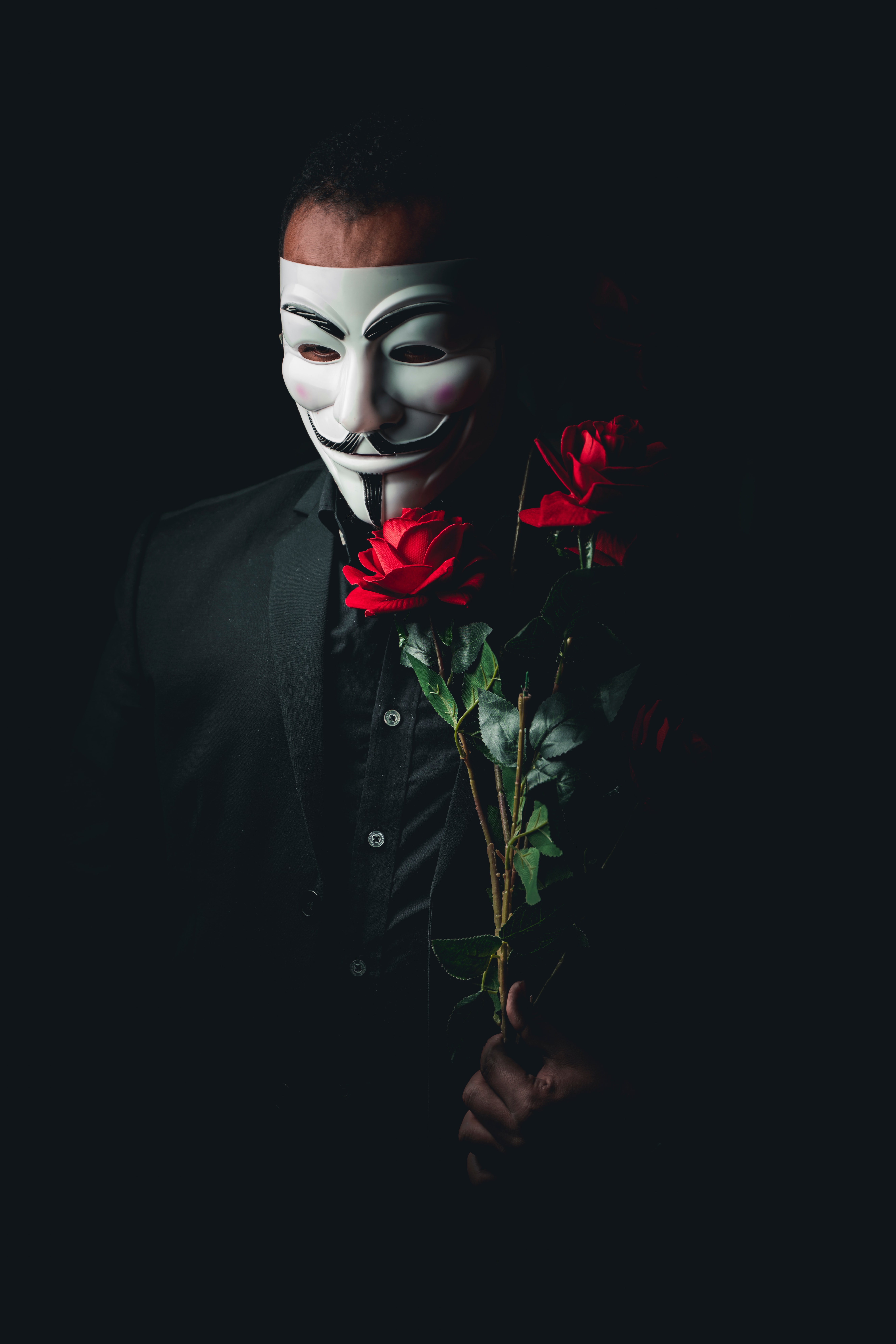 Man Mask Anonymous Roses Flowers Bouquet