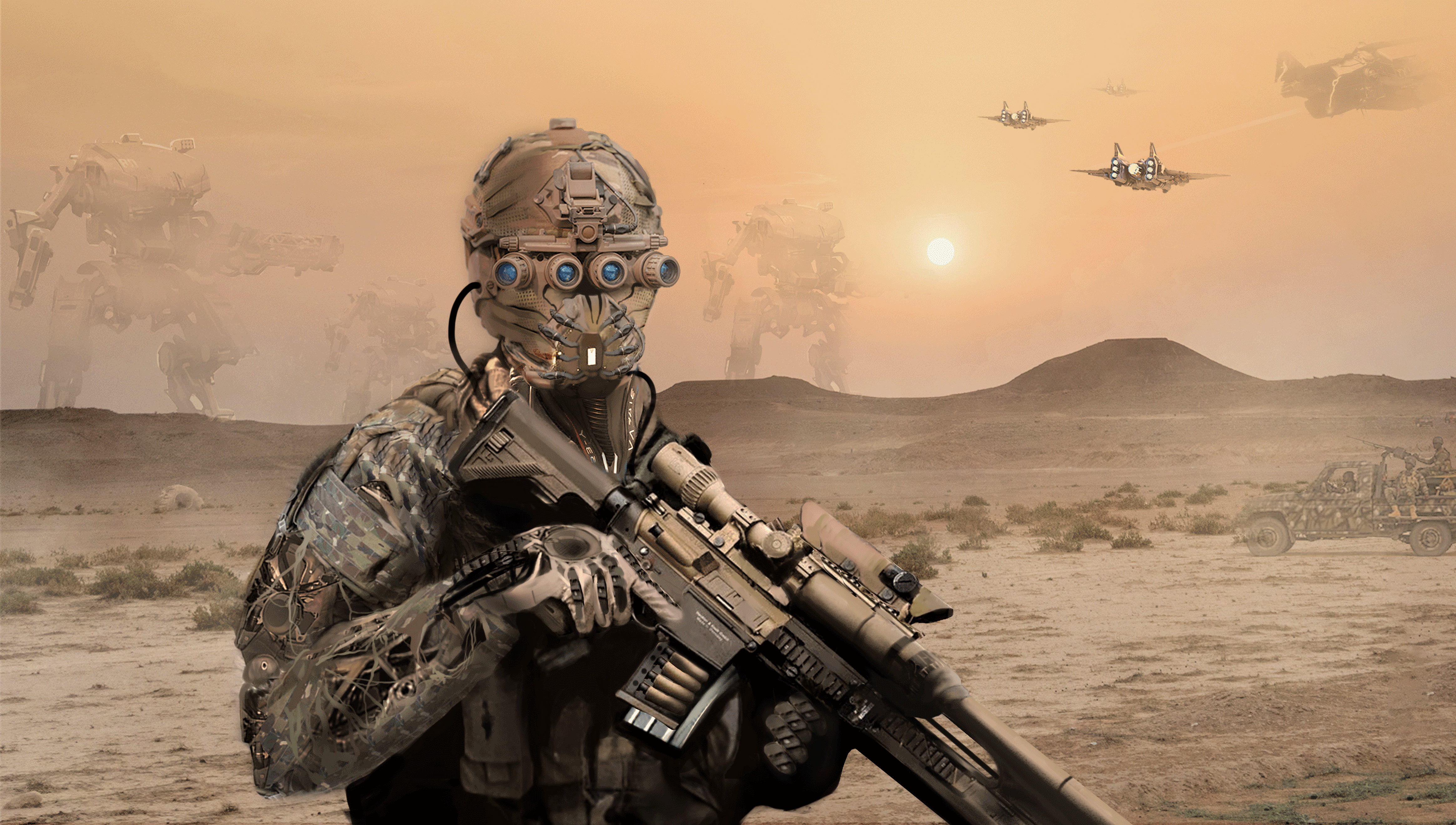 Military Soldier Mask Rifle Desert