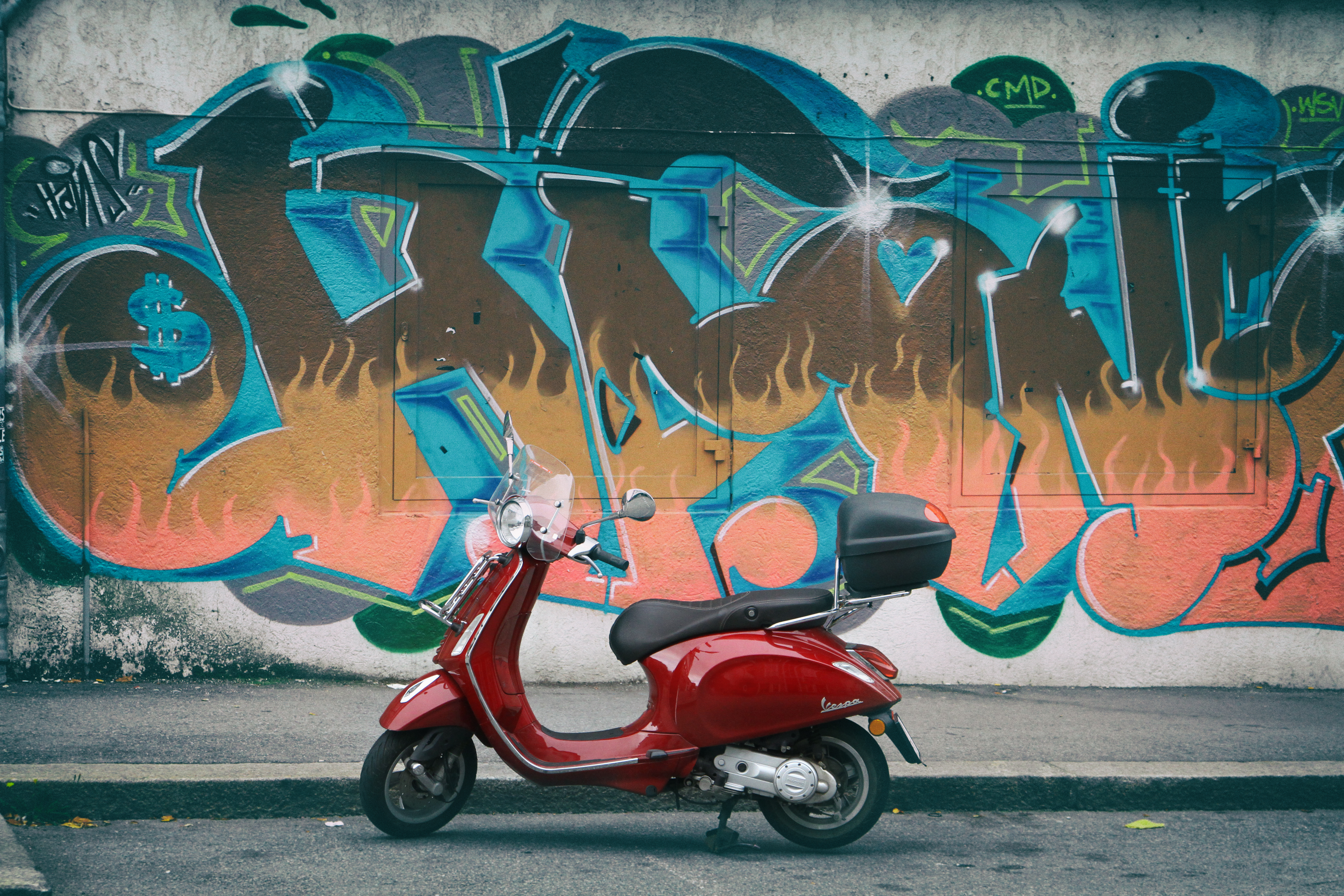 Moped Red Wall Graffiti