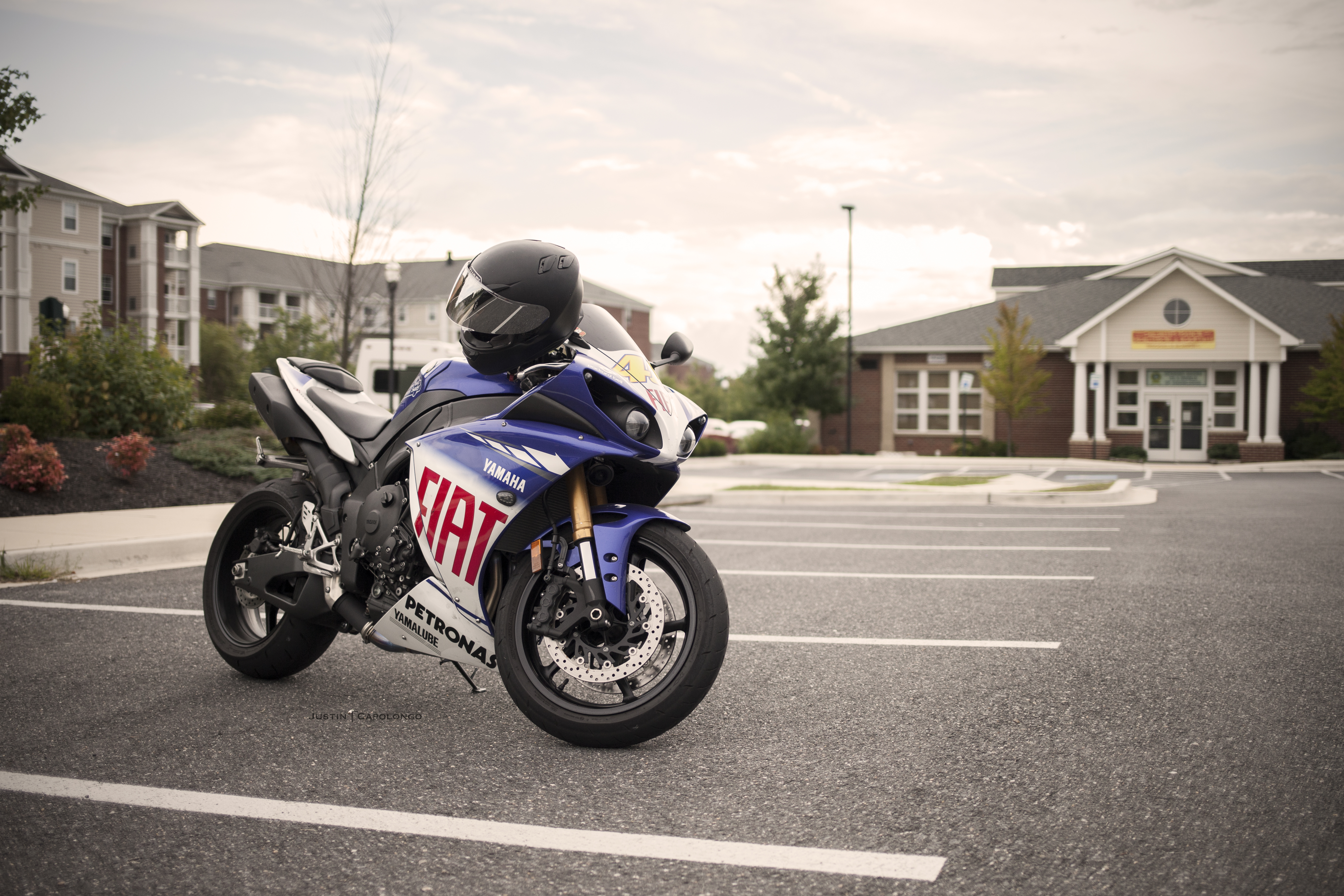 Motorcycle Bike Blue Helmet Parking