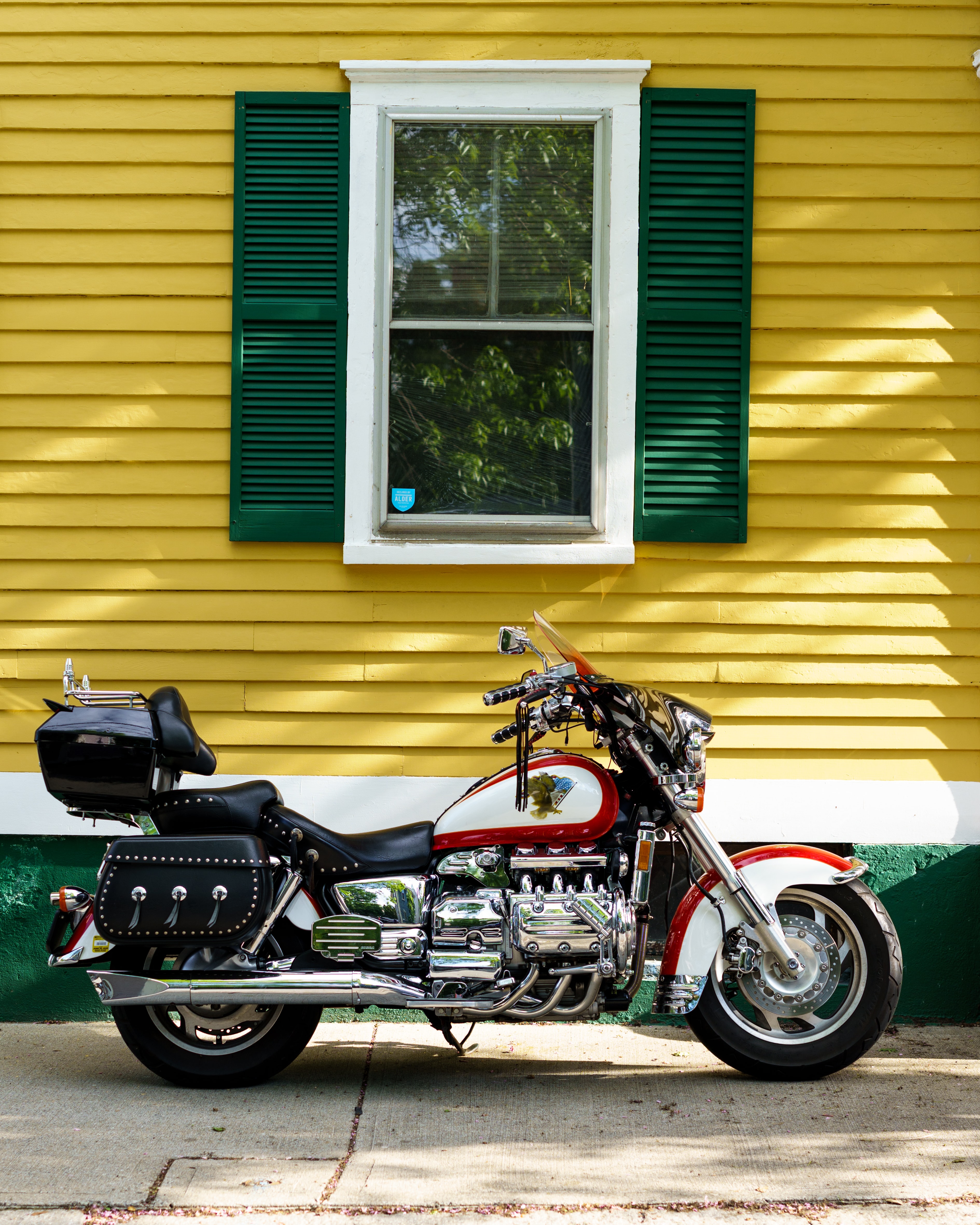 Motorcycle Bike Red House Yellow