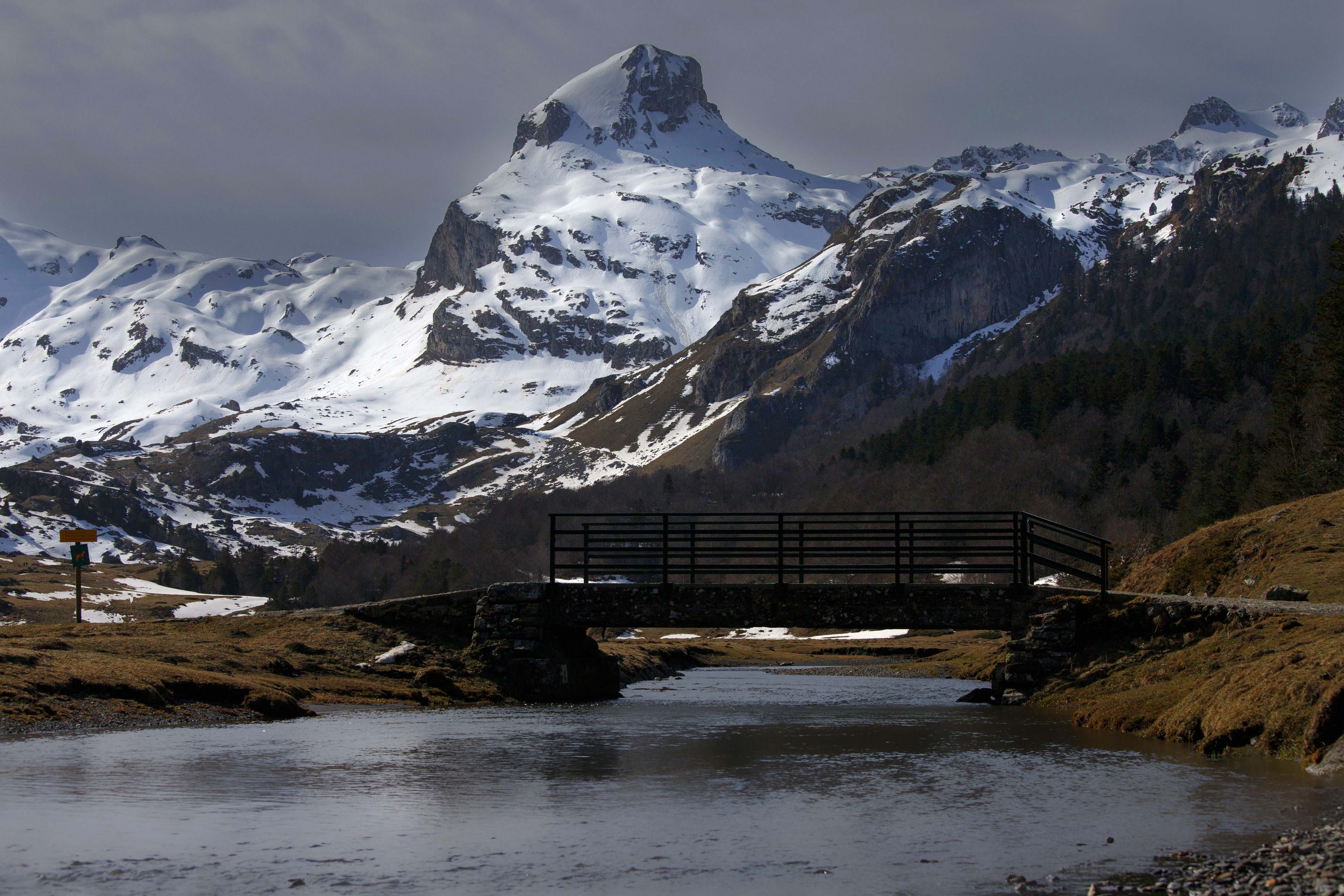 Mountain River Snow Bridge Landscape