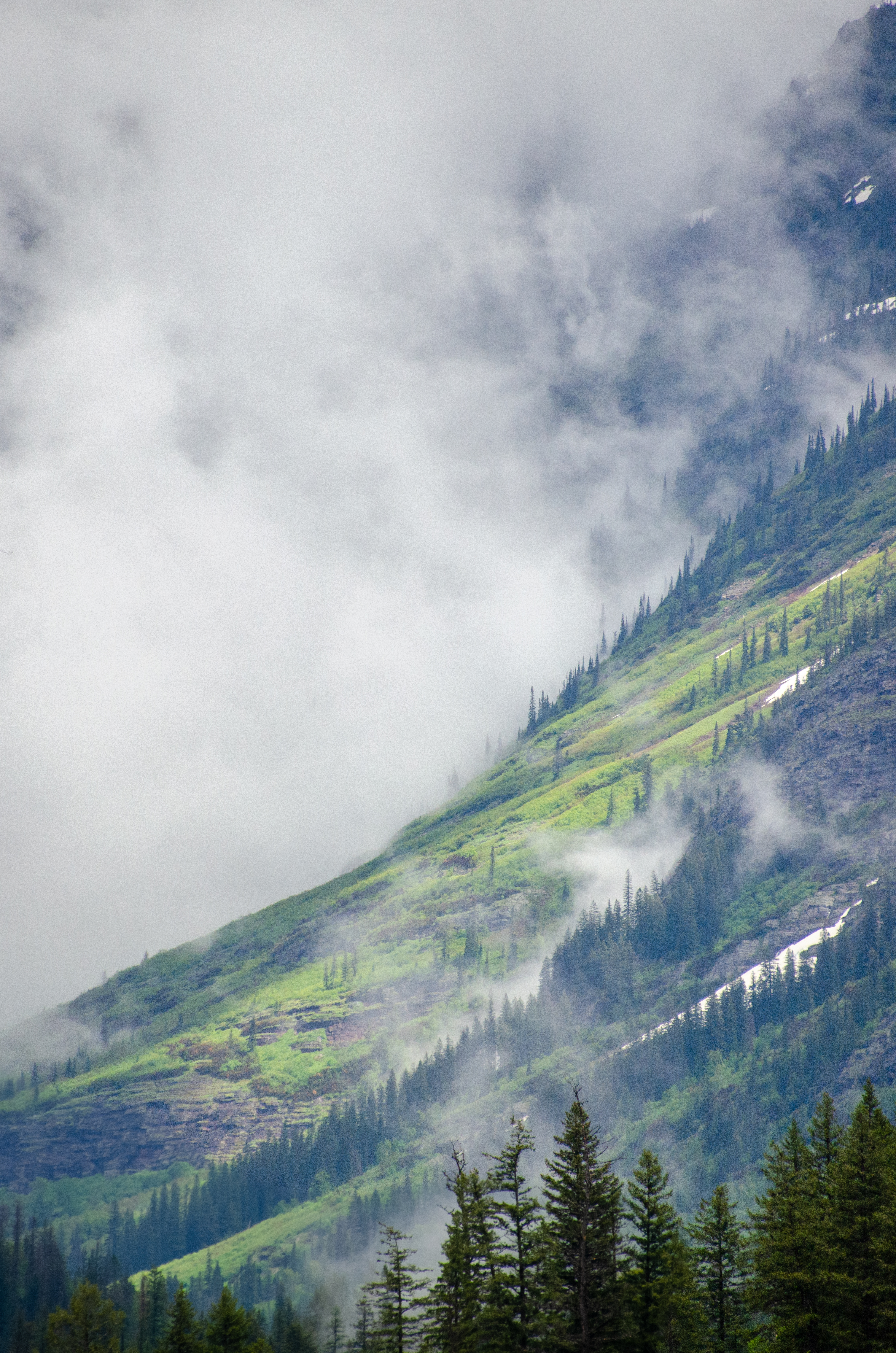 Mountain Slope Trees Clouds Landscape Nature