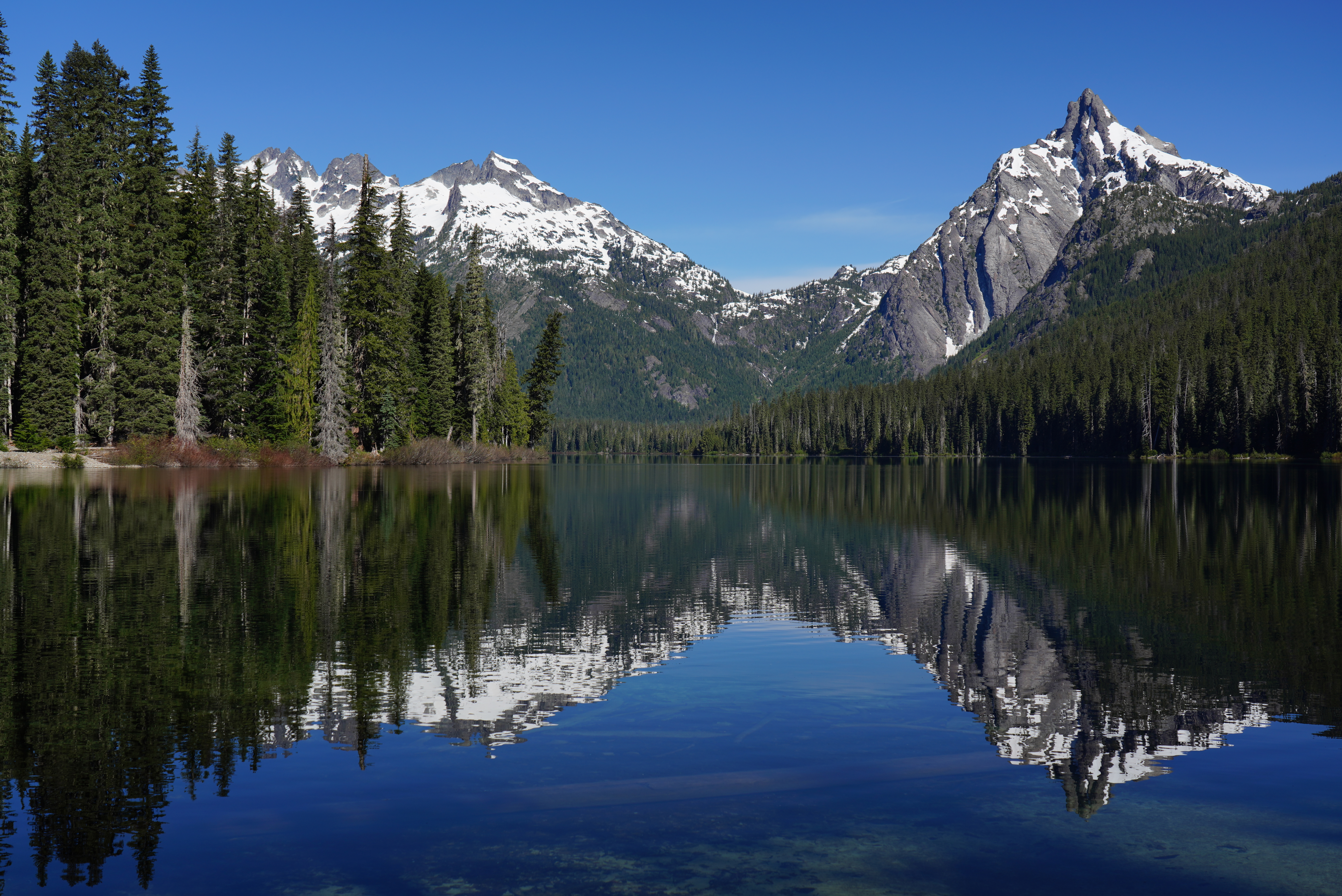 Mountains Forest Trees Lake Reflection Nature Landscape