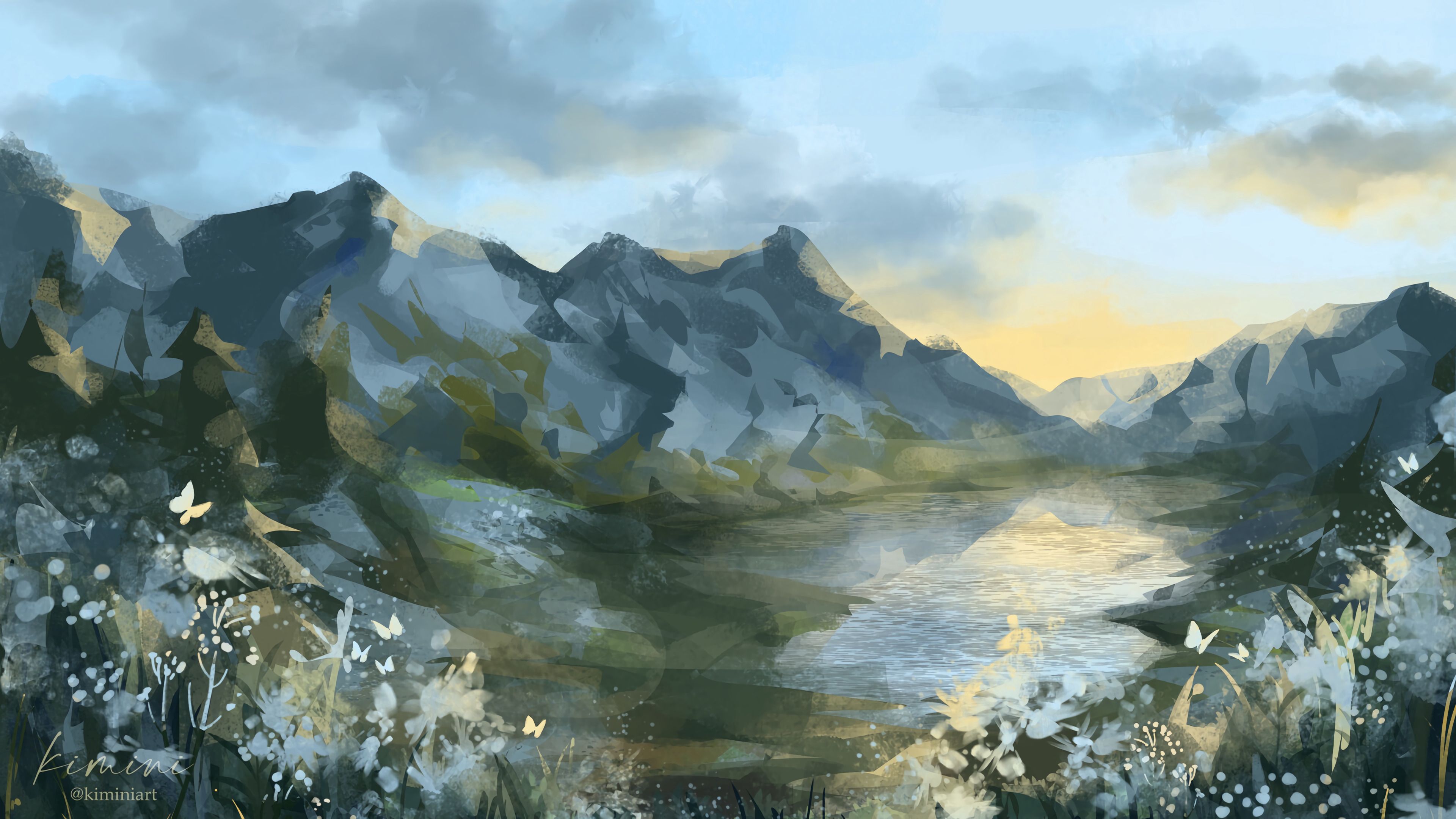 Mountains Lake Landscape Art