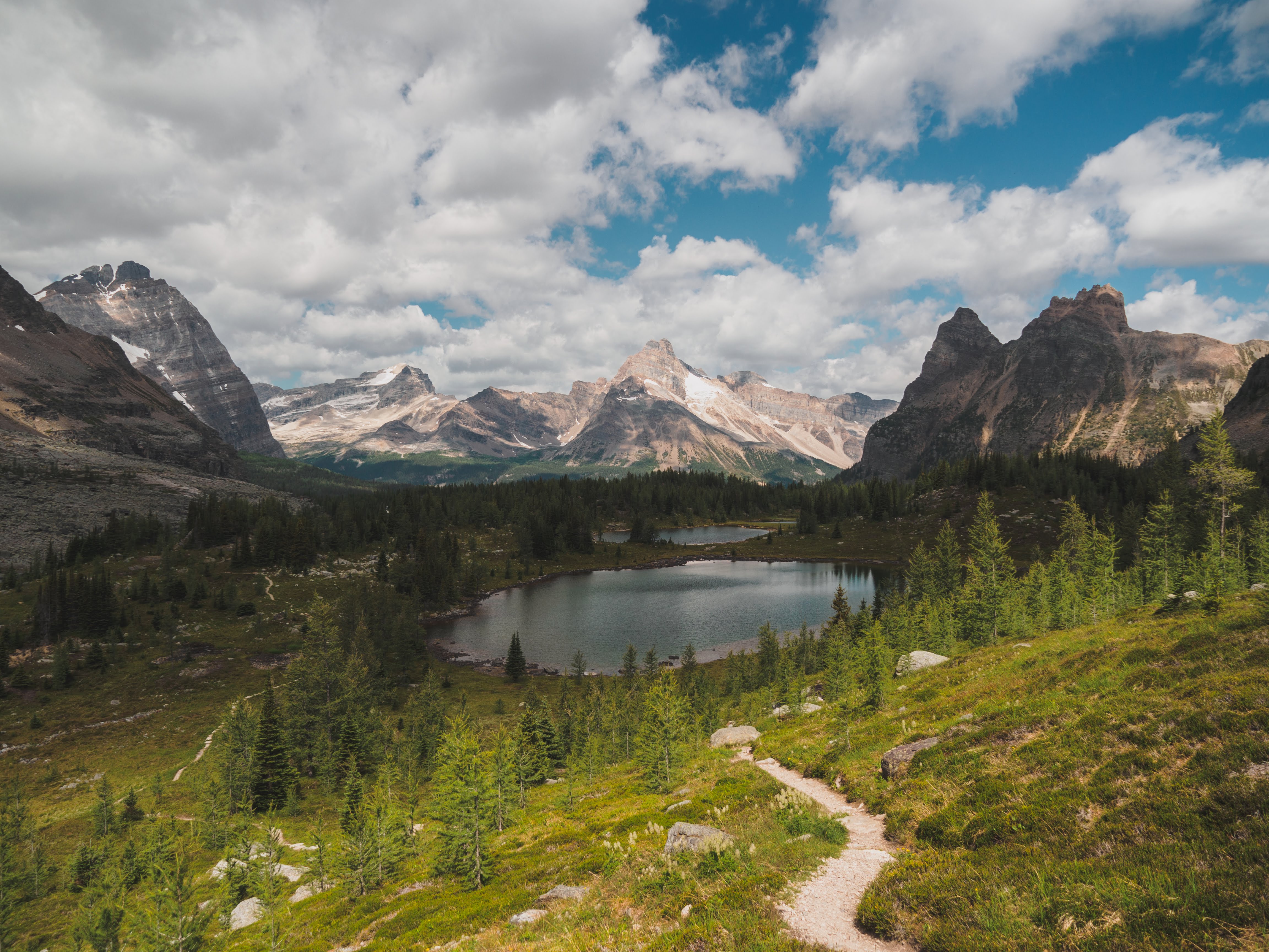 Mountains Lake Trees Path Landscape Nature