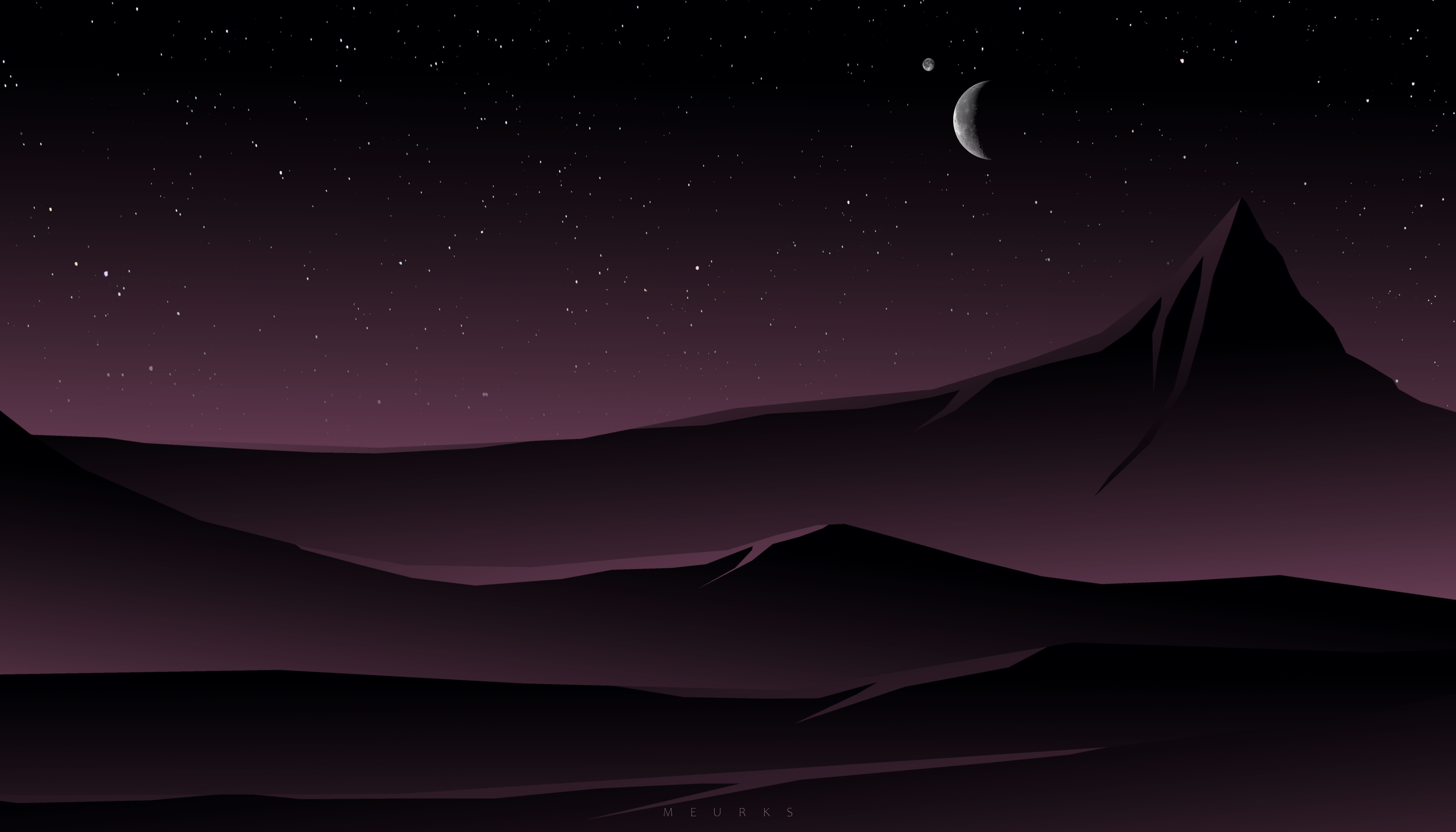 Mountains Moon Night Vector Art