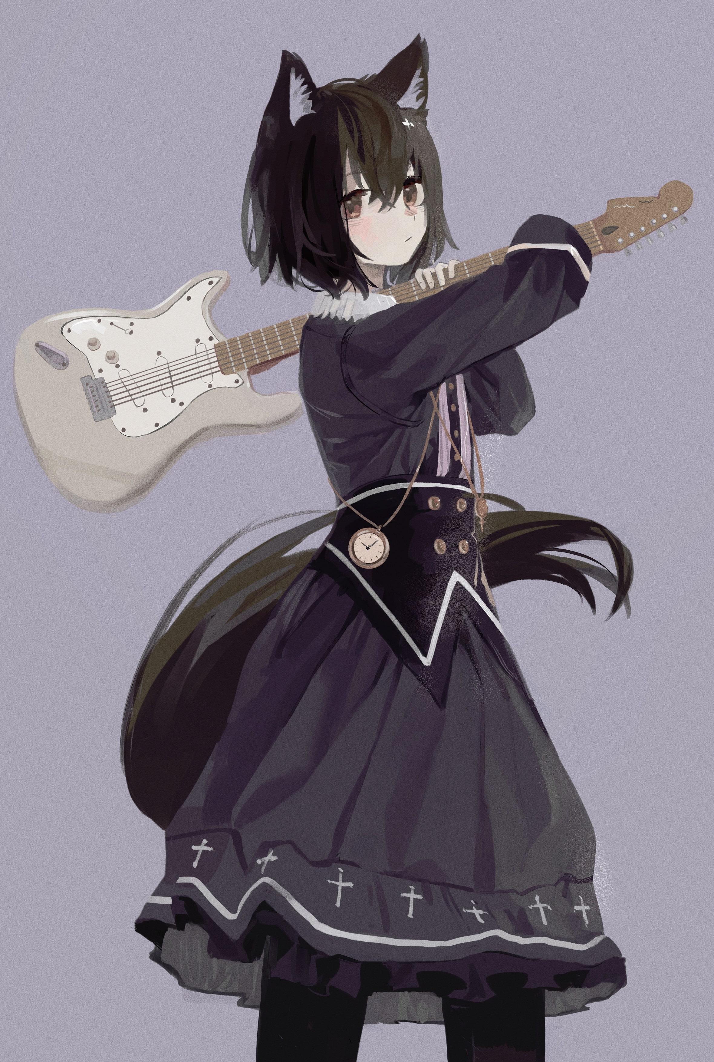 Neko Ears Electric-guitar Guitar Anime Art