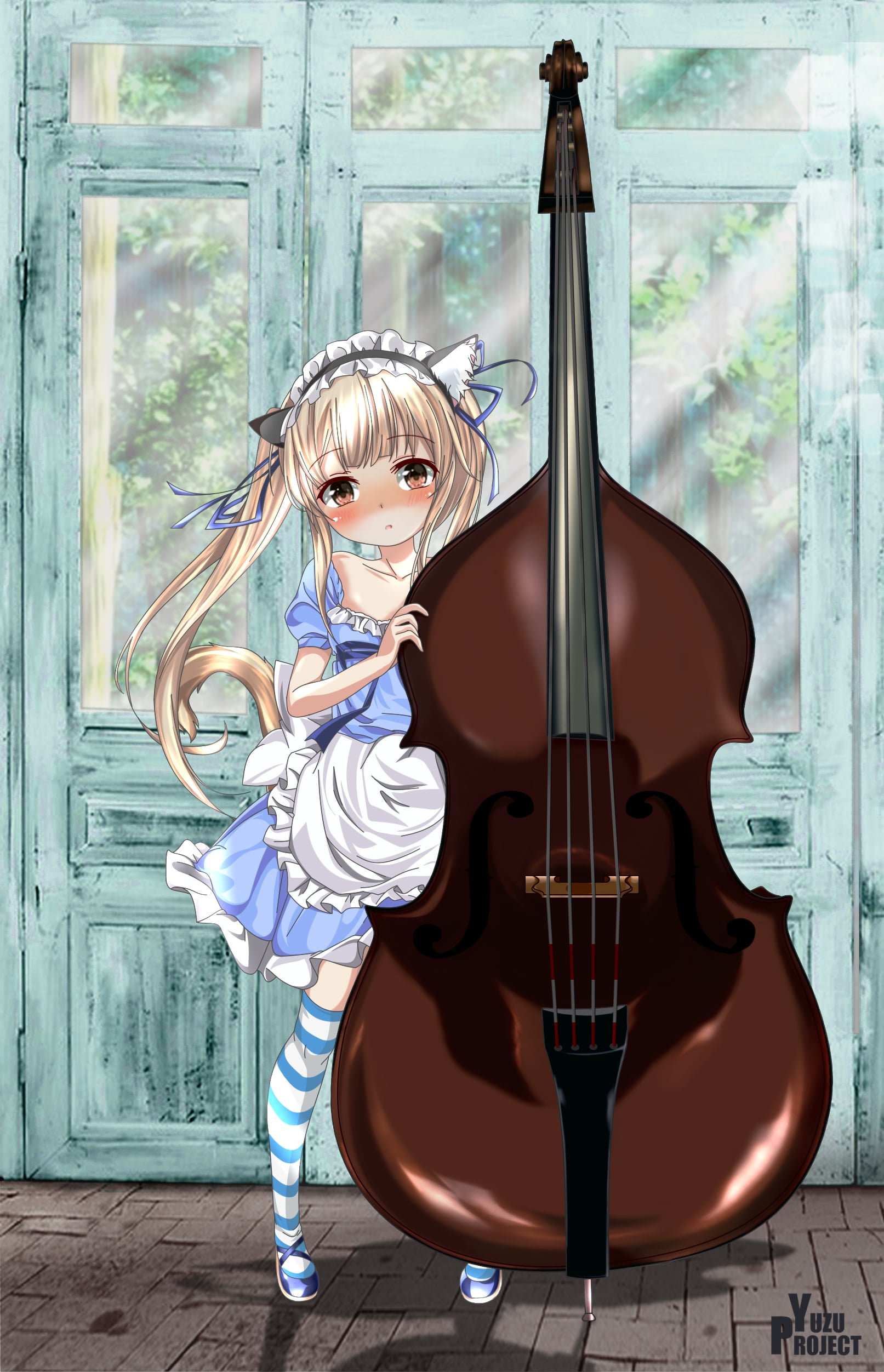 Neko Maid Double-bass Musical-instrument Anime