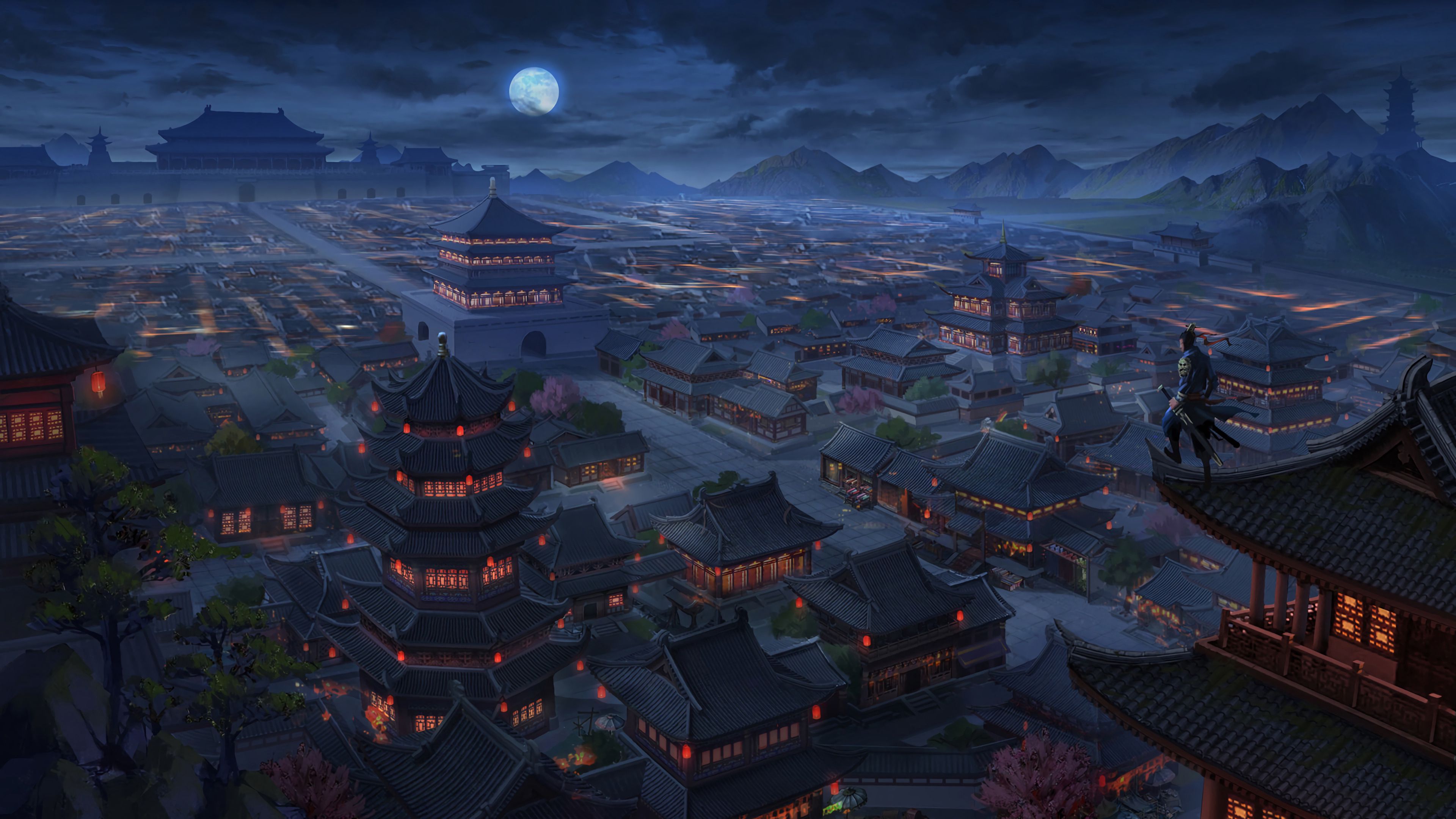 Pagodas Buildings Architecture Night Aerial-view Art