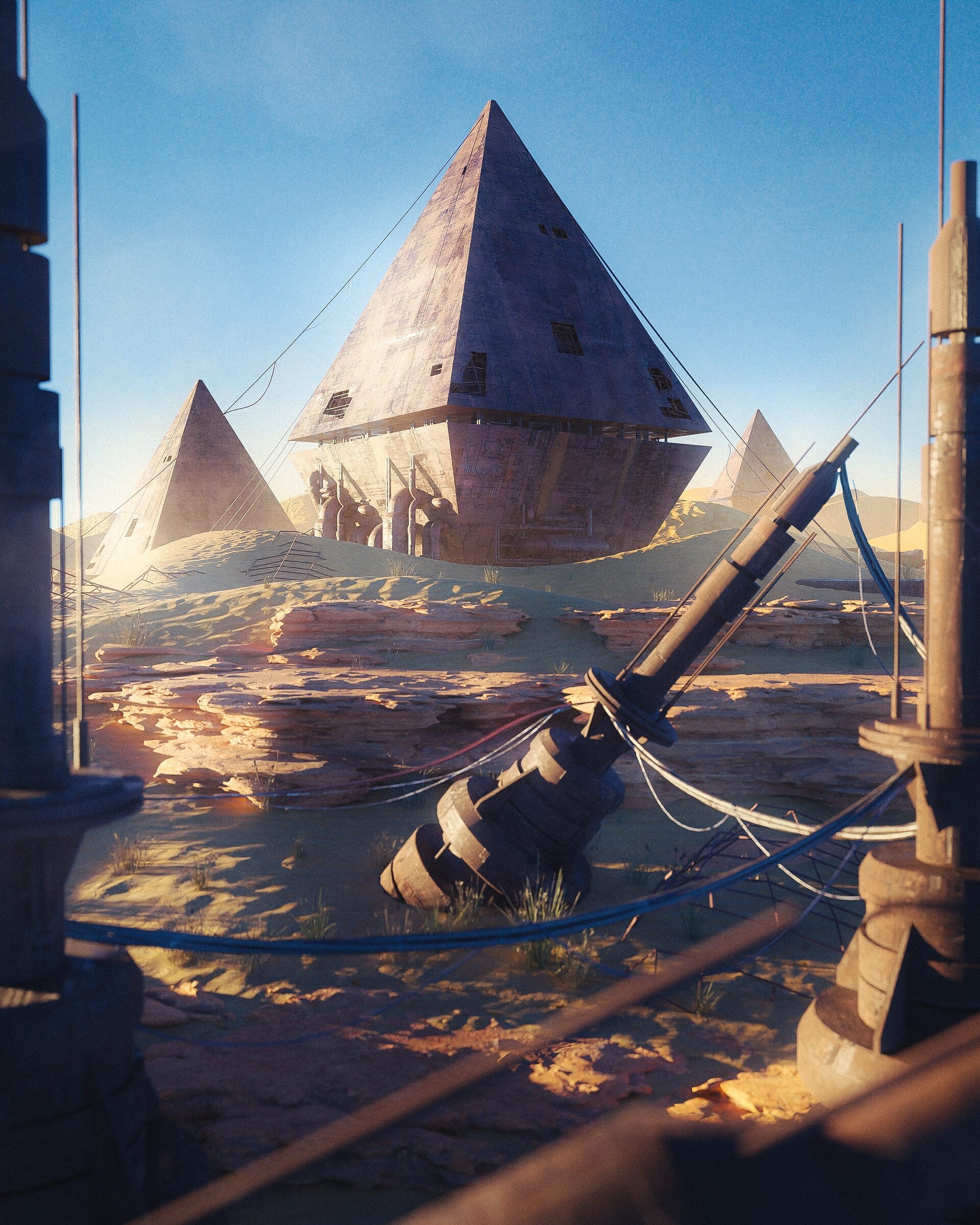 Pyramids Ruins Buildings Desert