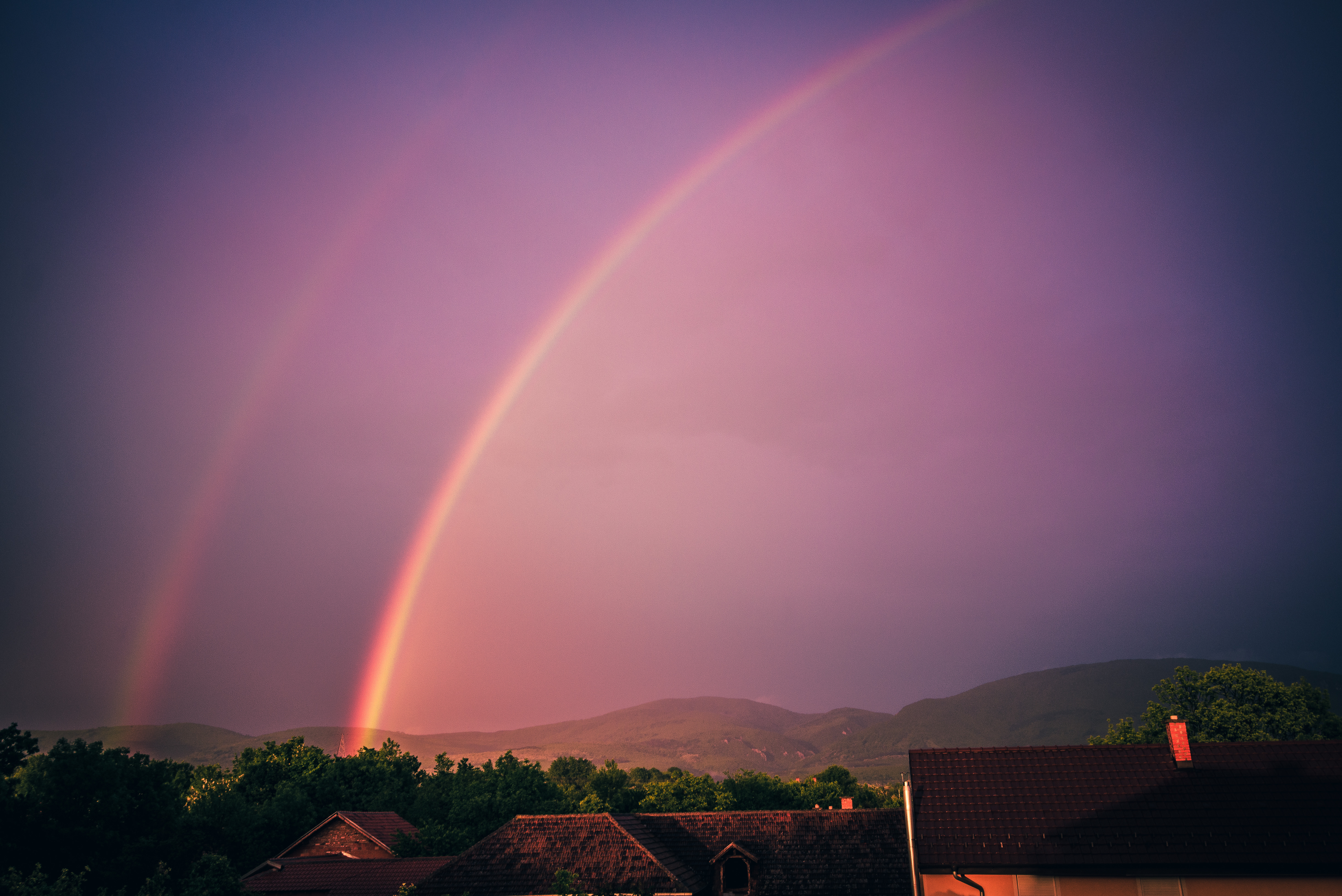 Rainbow Sky Buildings Dusk