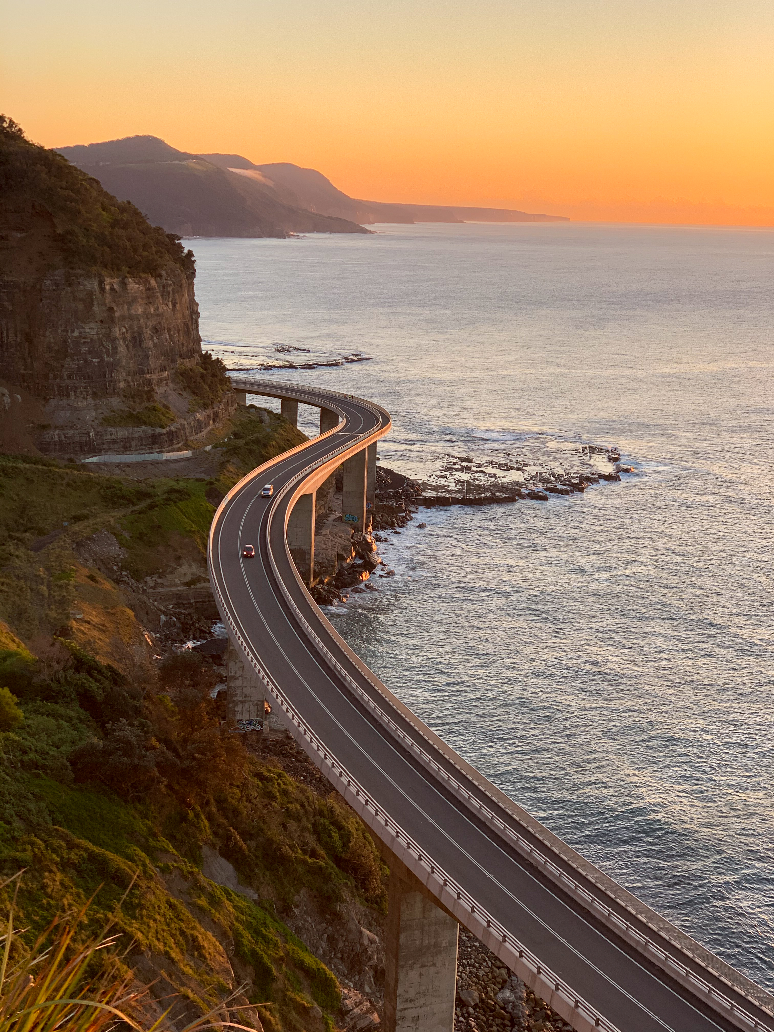 Road Cars Bends Sea Aerial-view