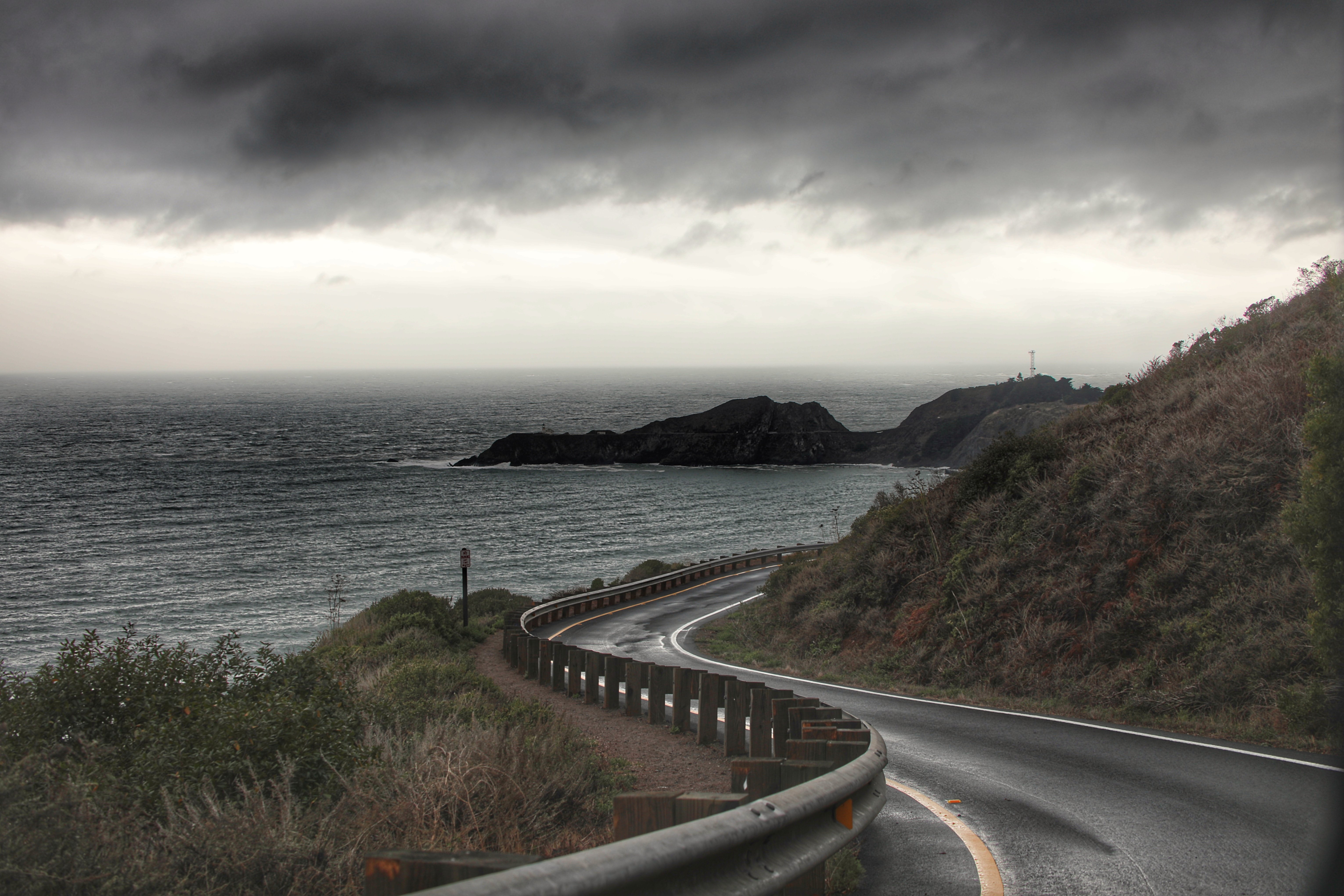 Road Turn Sea Water Landscape