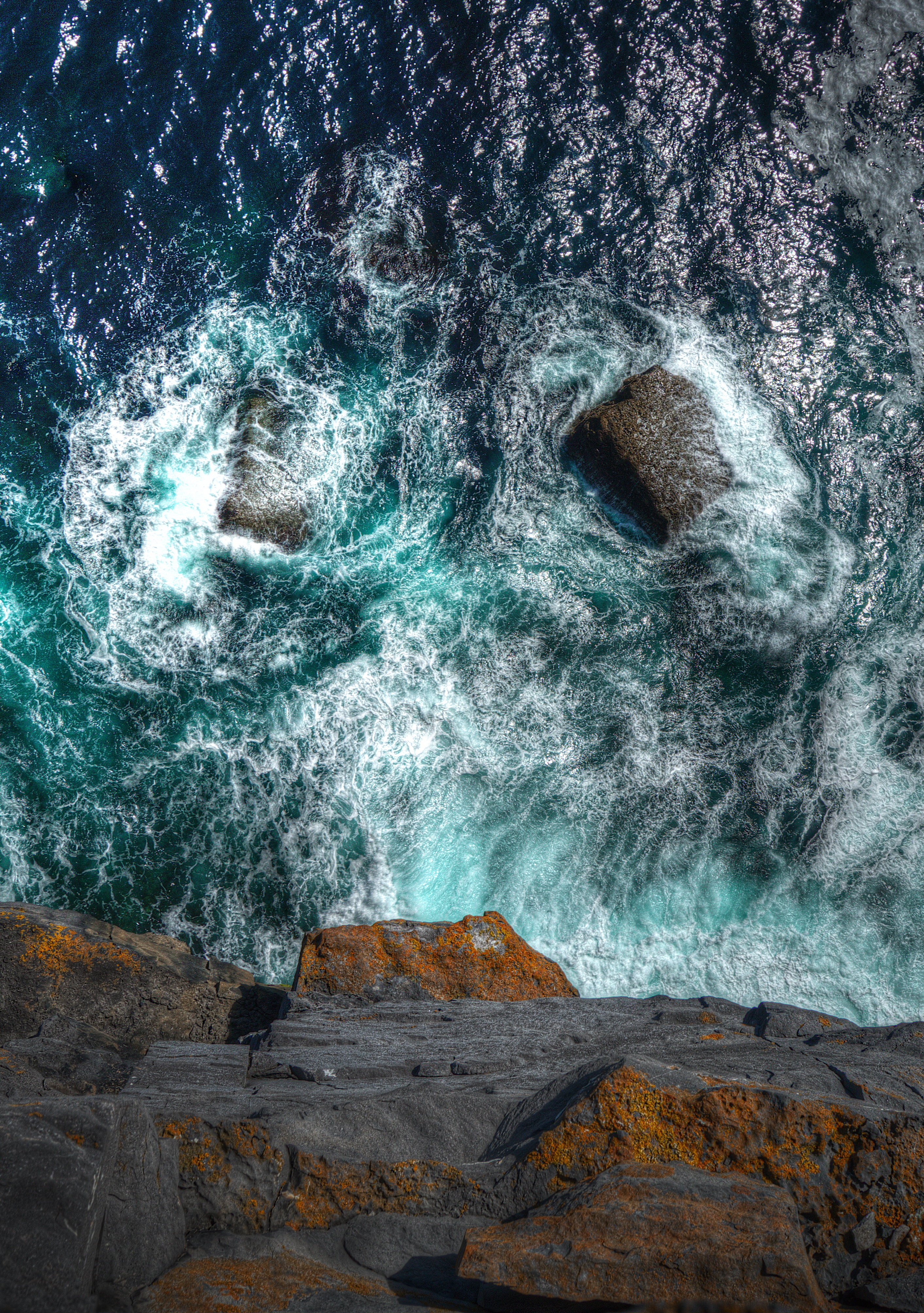 Rock Sea Waves Water Aerial-view