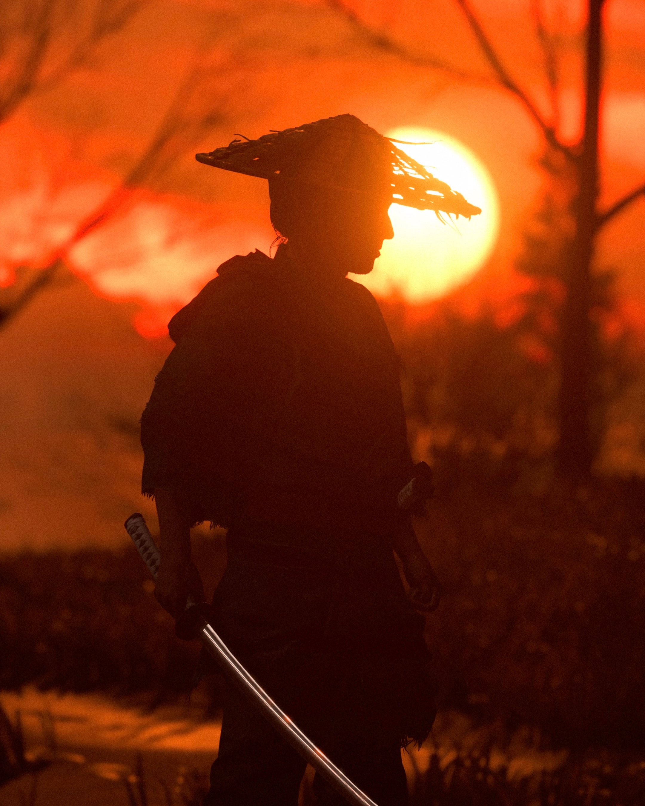 Samurai Katana Silhouette Sunset Sun Dusk