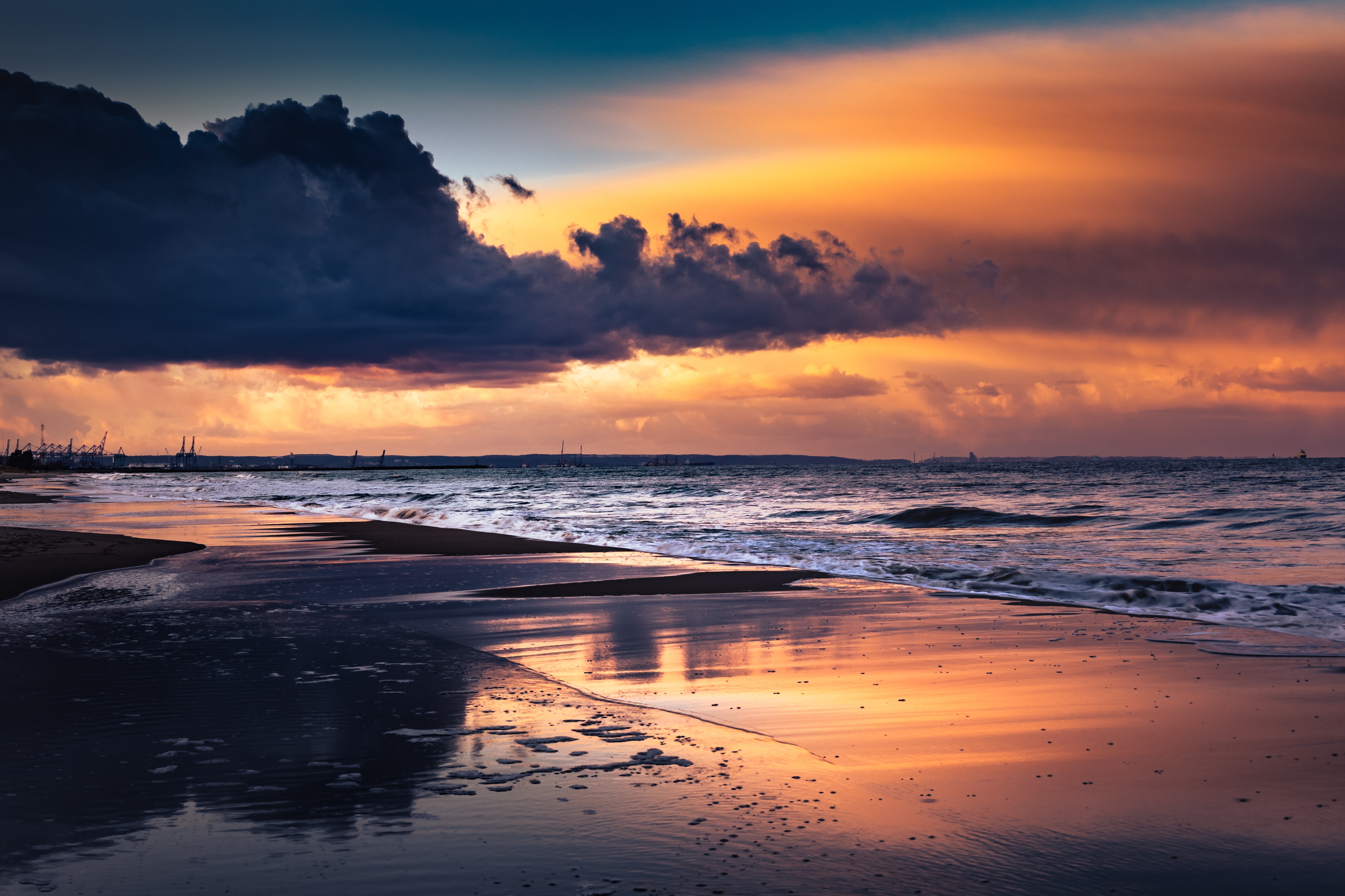 Sea Beach Sunset Dusk Water Reflection