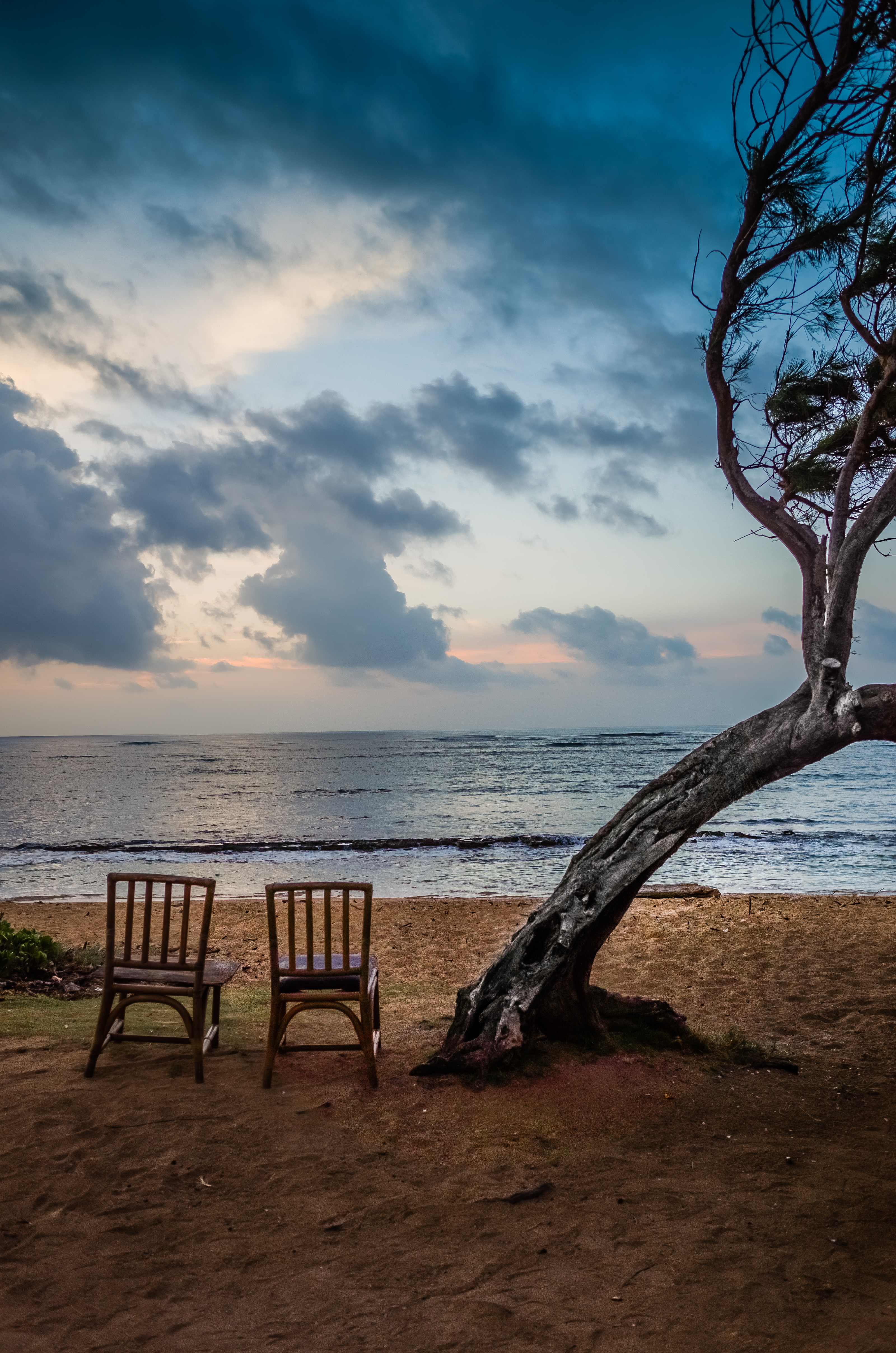 Sea Shore Chairs View Twilight Landscape