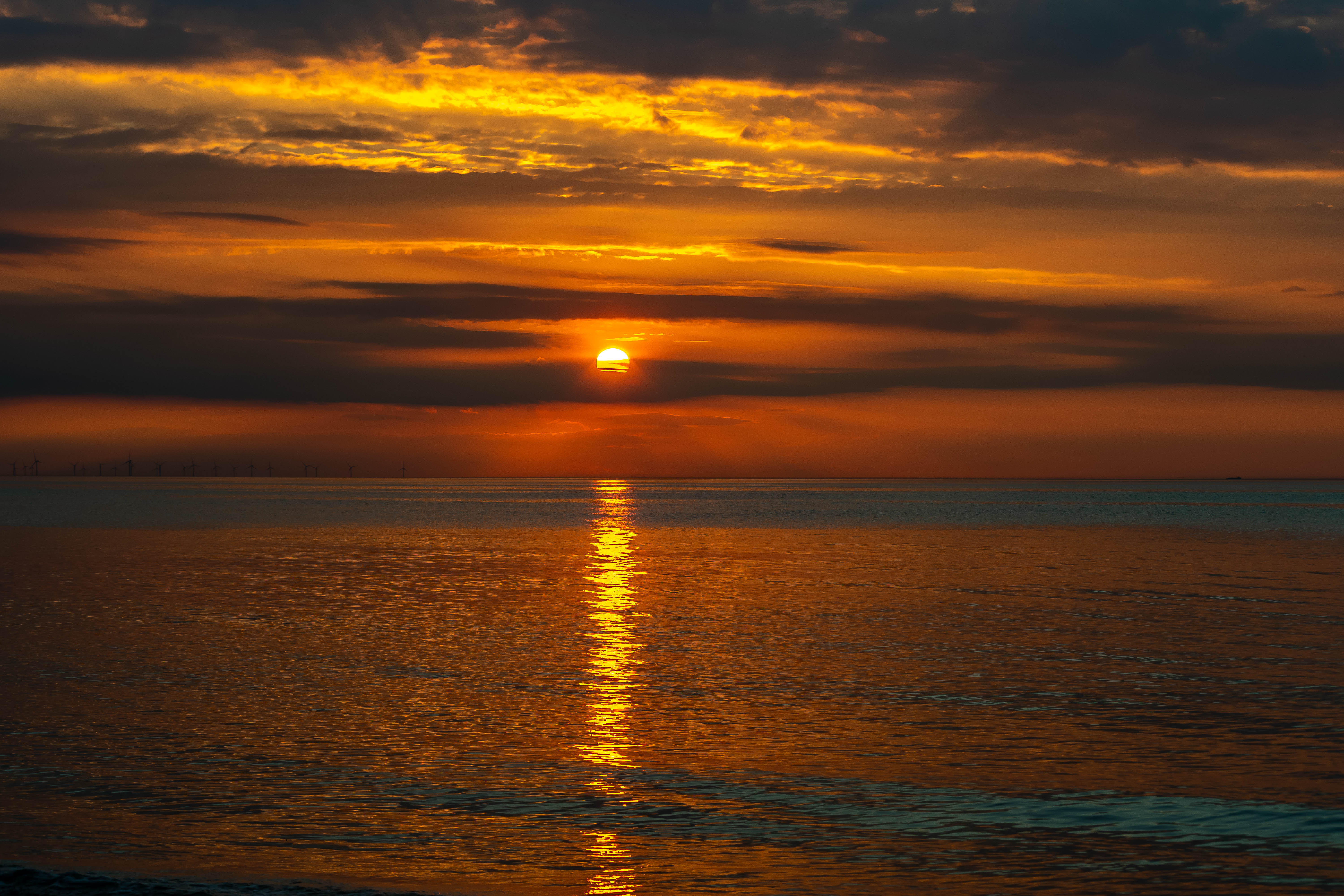 Sea Water Horizon Sun Clouds Sunset