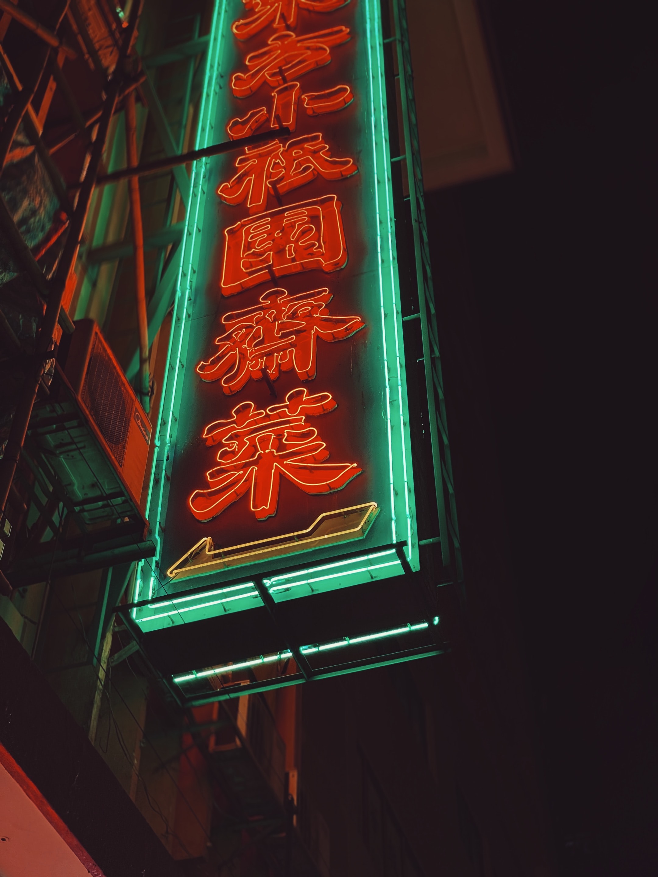 Signboard Neon Hieroglyphs Words Light Dark