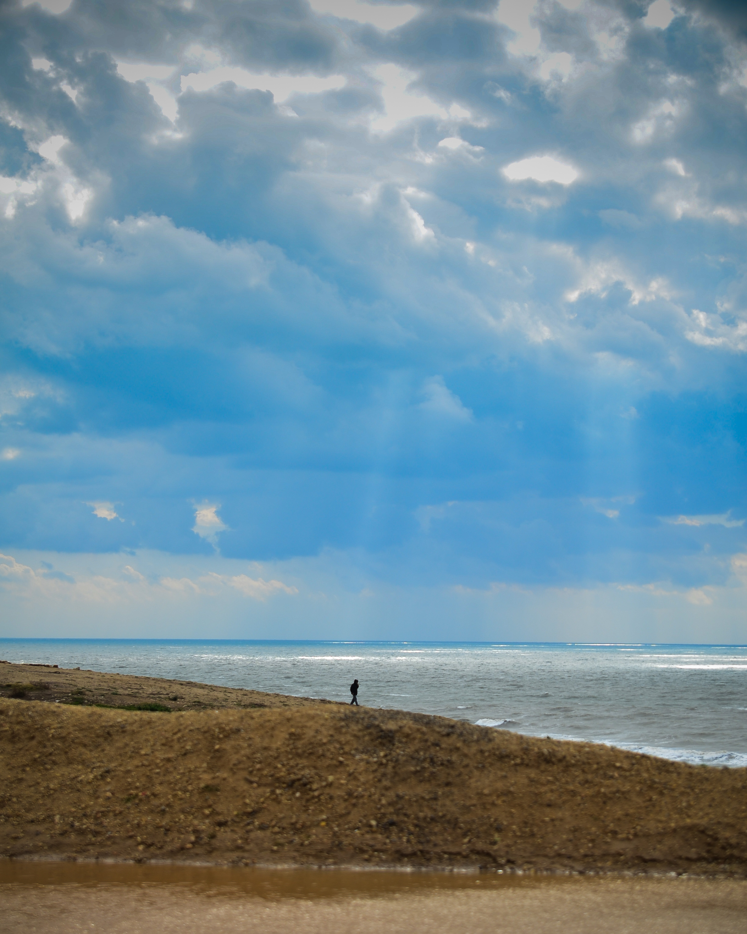 Silhouette Alone Coast Sea Clouds Rays Light