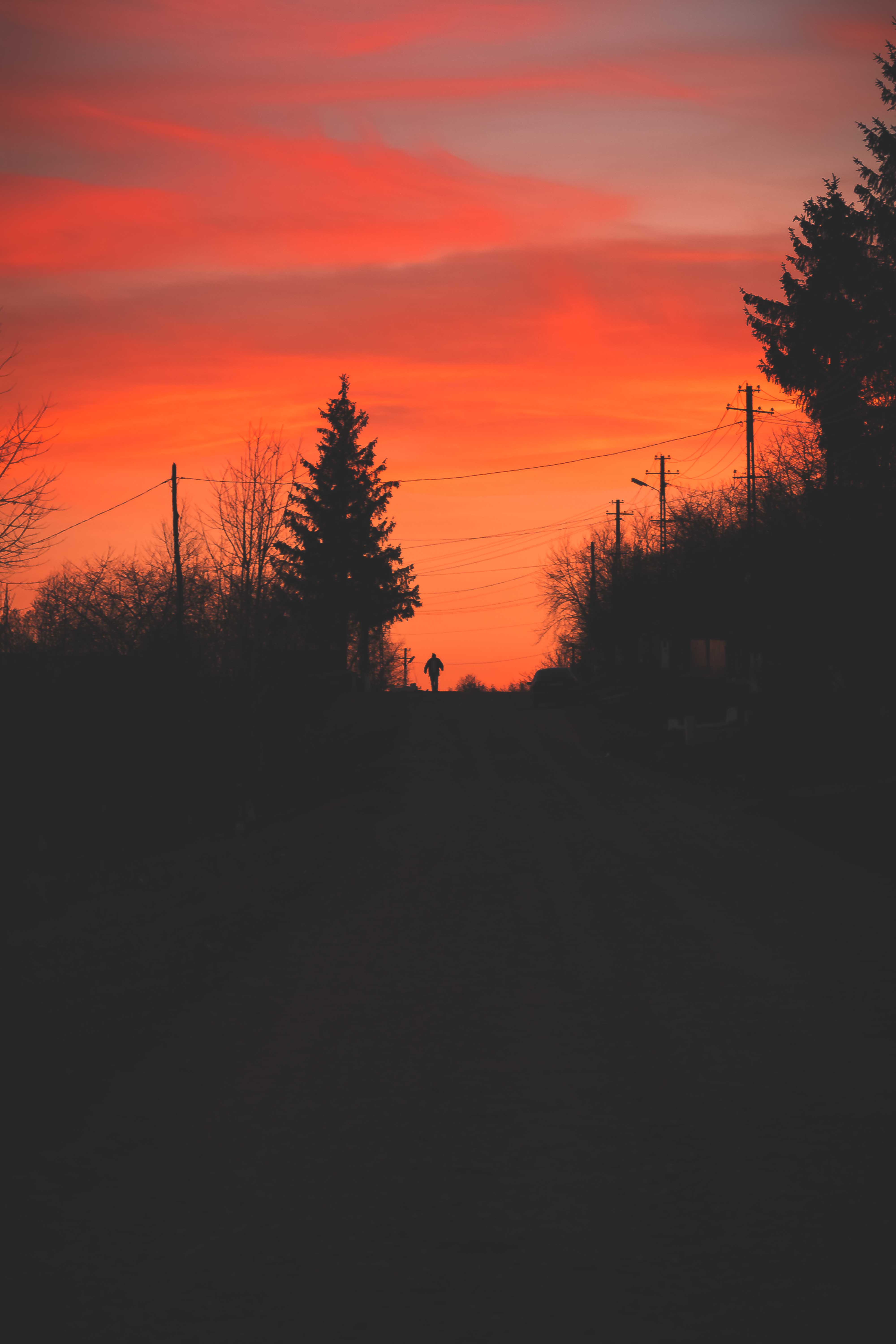 Silhouette Alone Road Twilight Dark