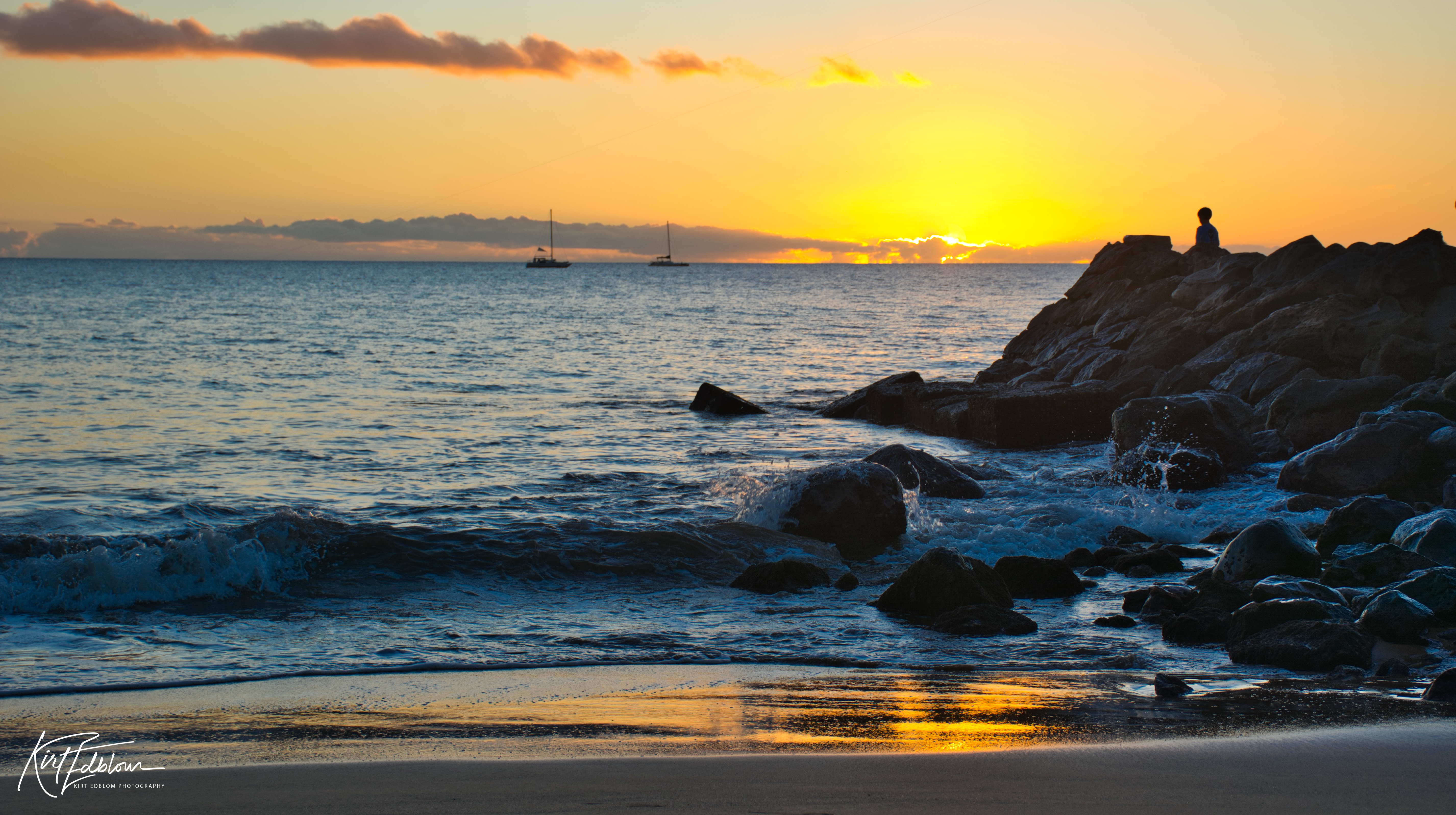 Silhouette Alone Rocks Sea Horizon Sunset