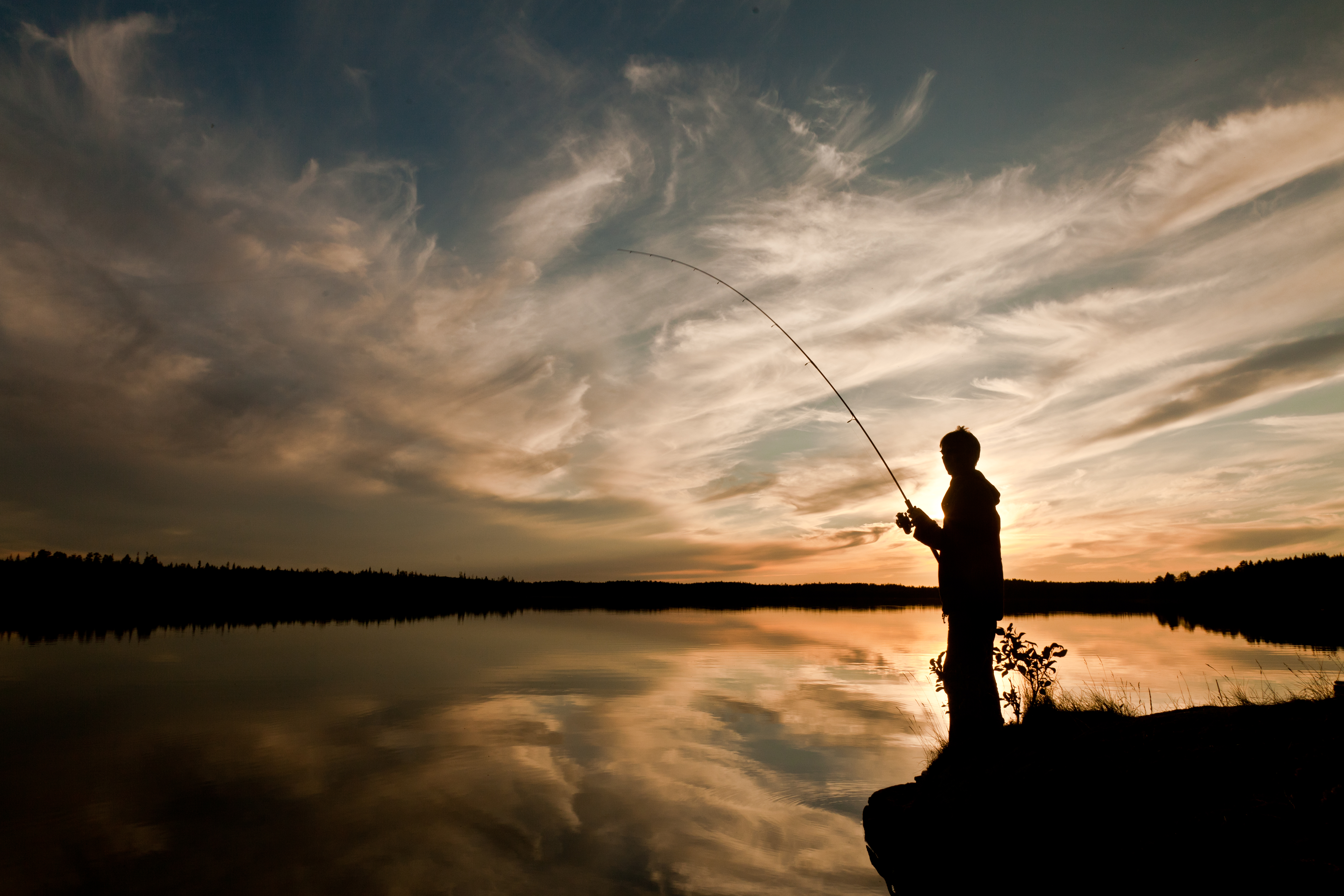 Silhouette Fisherman Fishing-rod Fishing Lake Dark