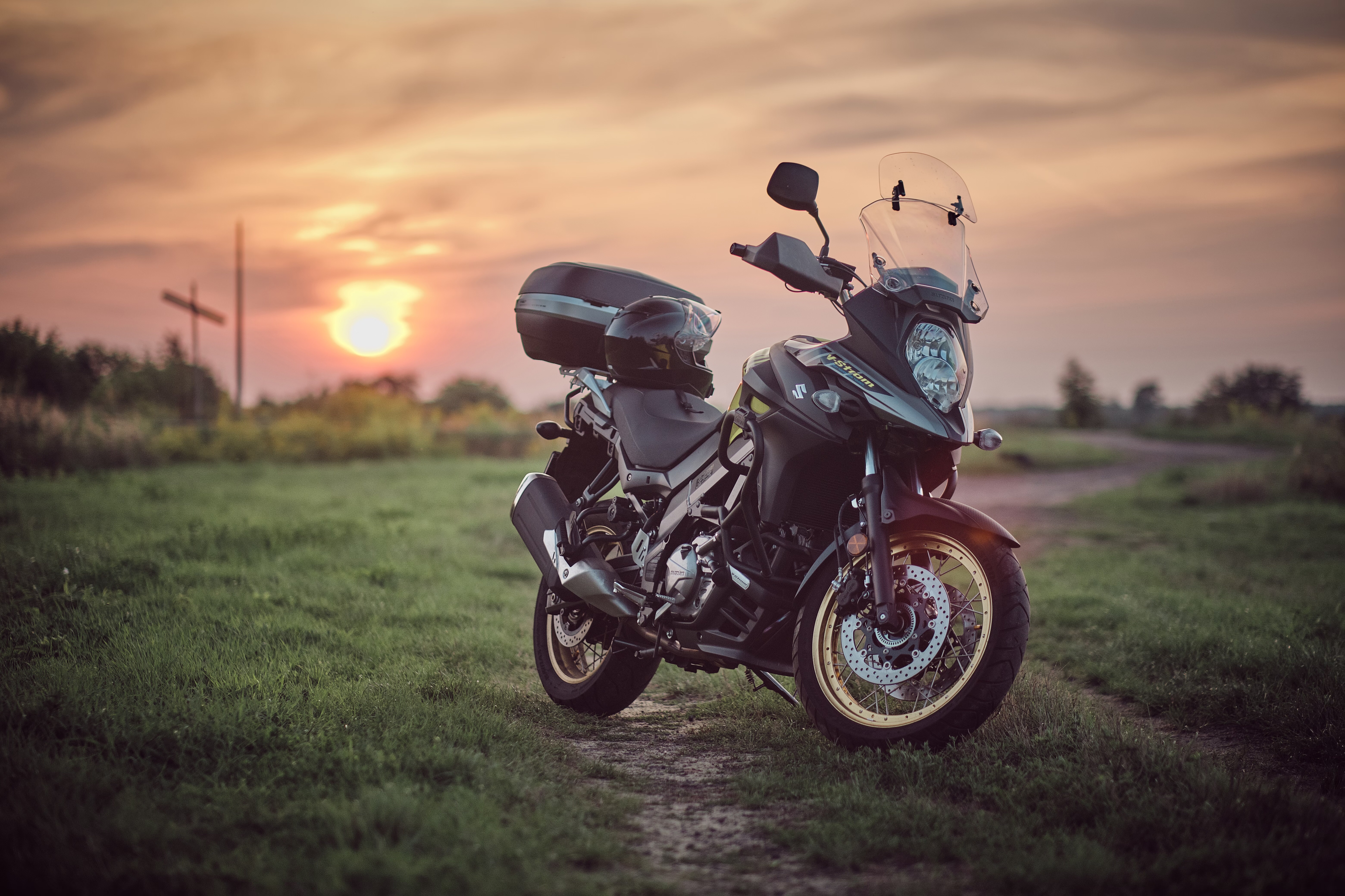 Suzuki Motorcycle Bike Black Field Sunset Moto