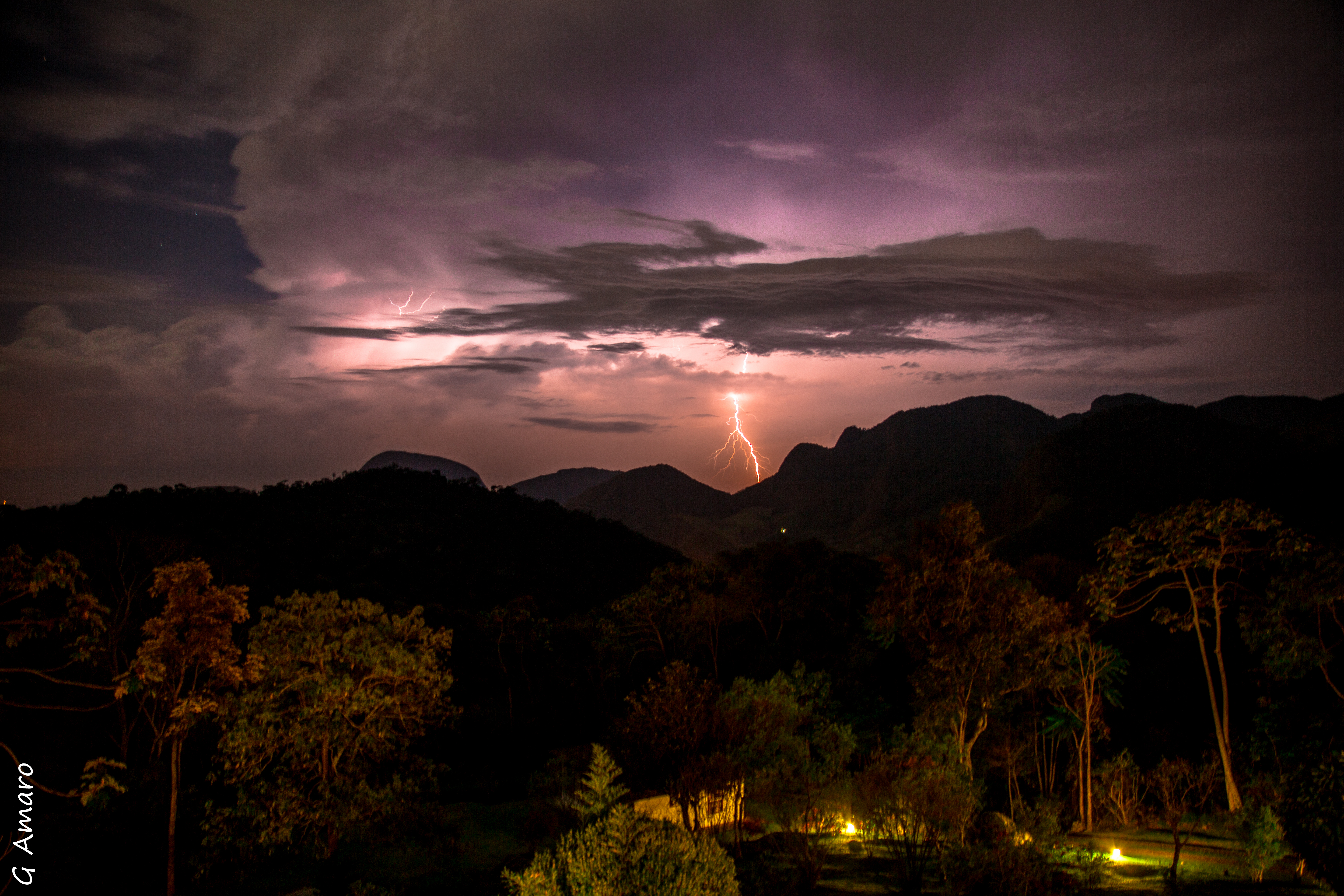 Thunderstorm Lightning Mountains Nature Landscape Dark