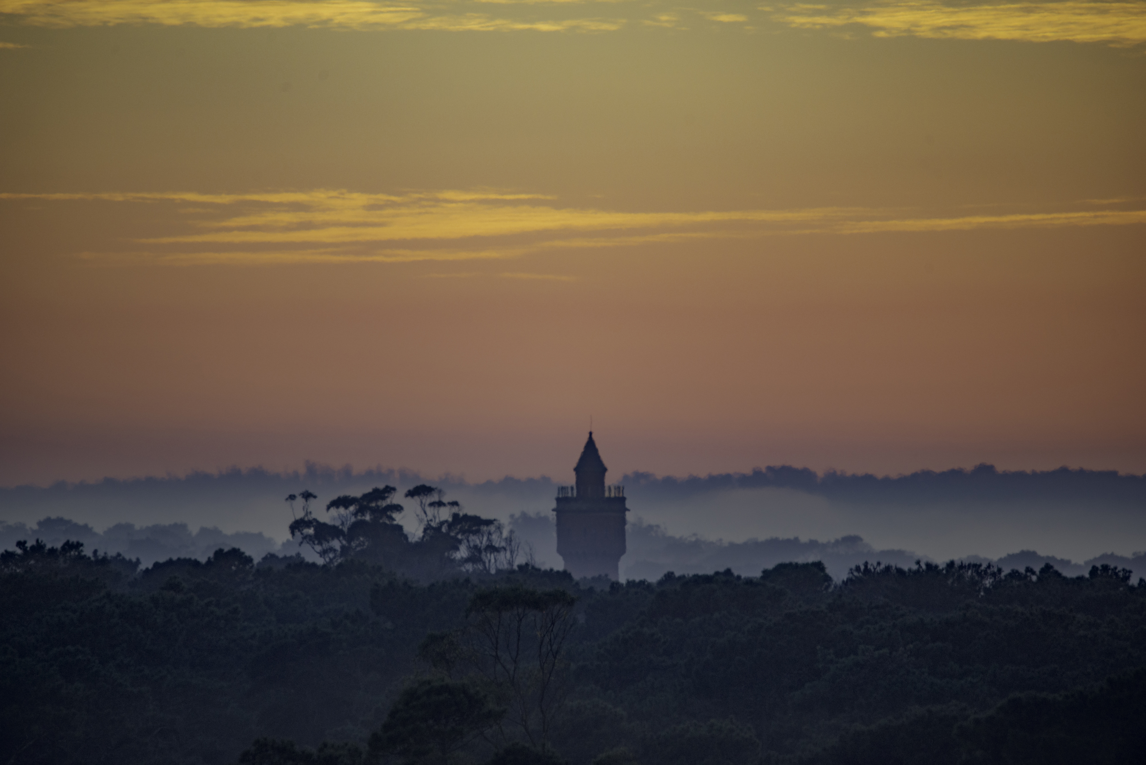 Tower Trees Landscape Twilight Dark