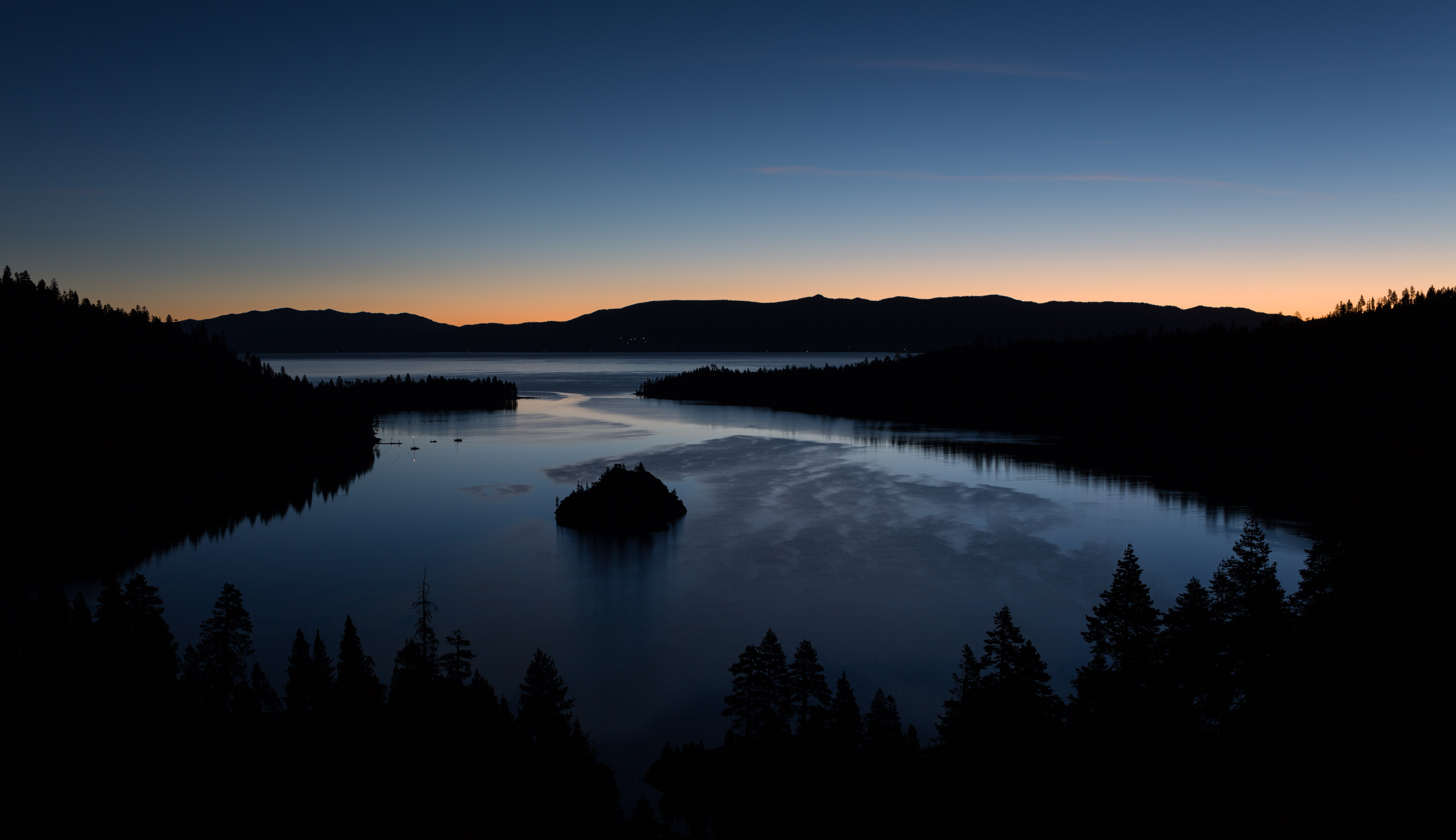 Trees Silhouettes Lake Twilight Dark