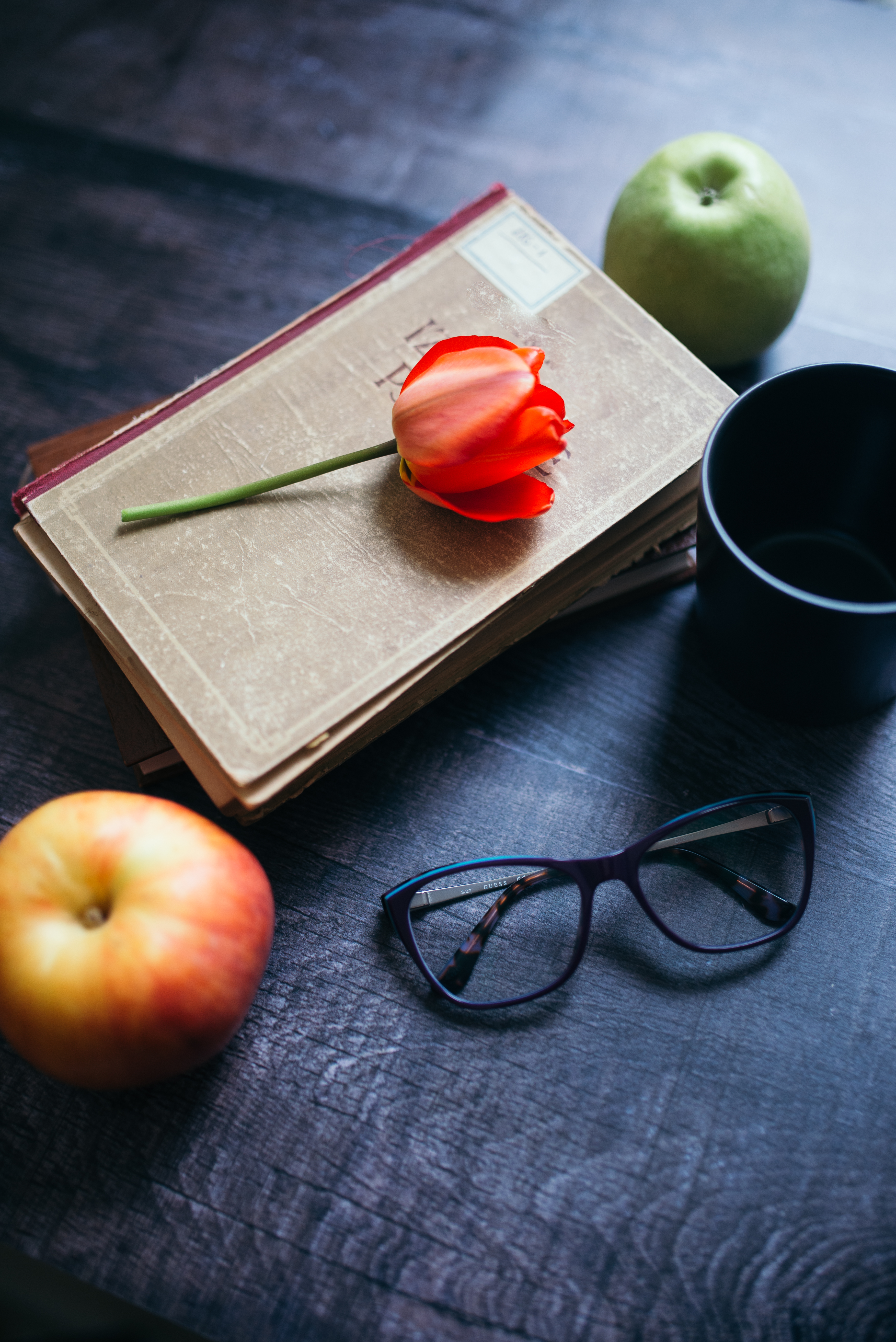 Tulip Flower Books Apple Glasses Still-life Aesthetics