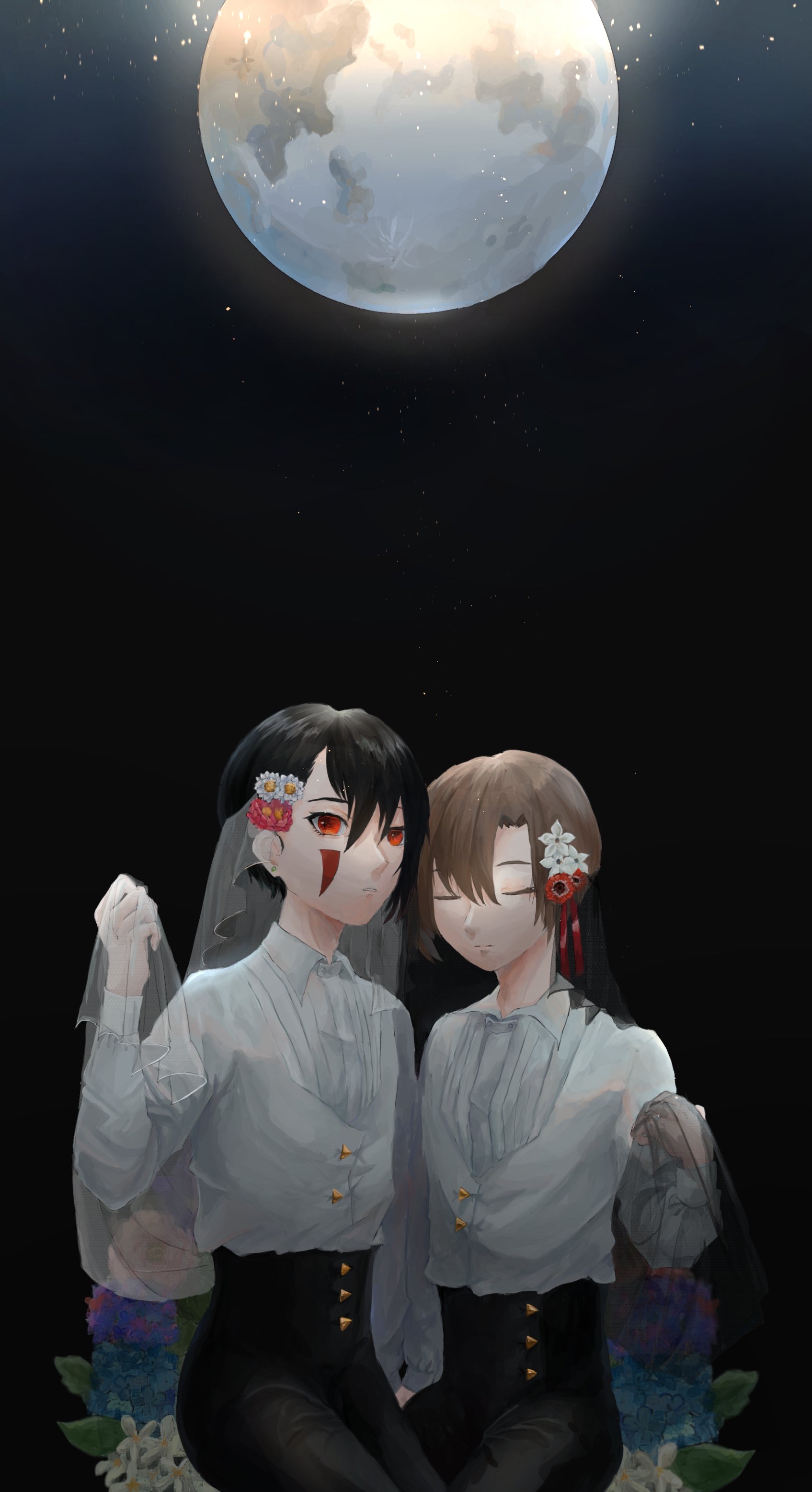 Twins Moon Anime Art
