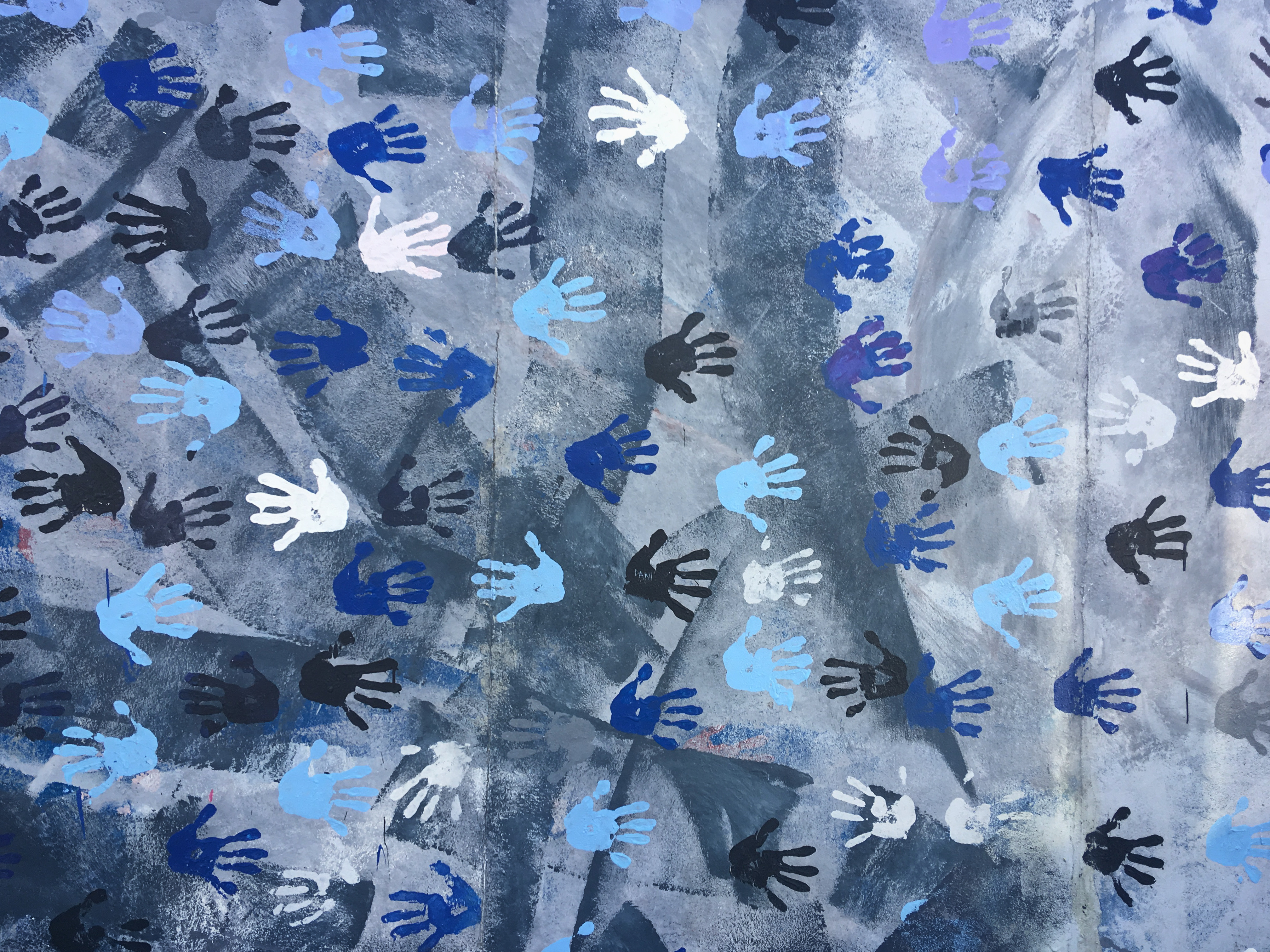 Wall Hands Prints Texture Blue