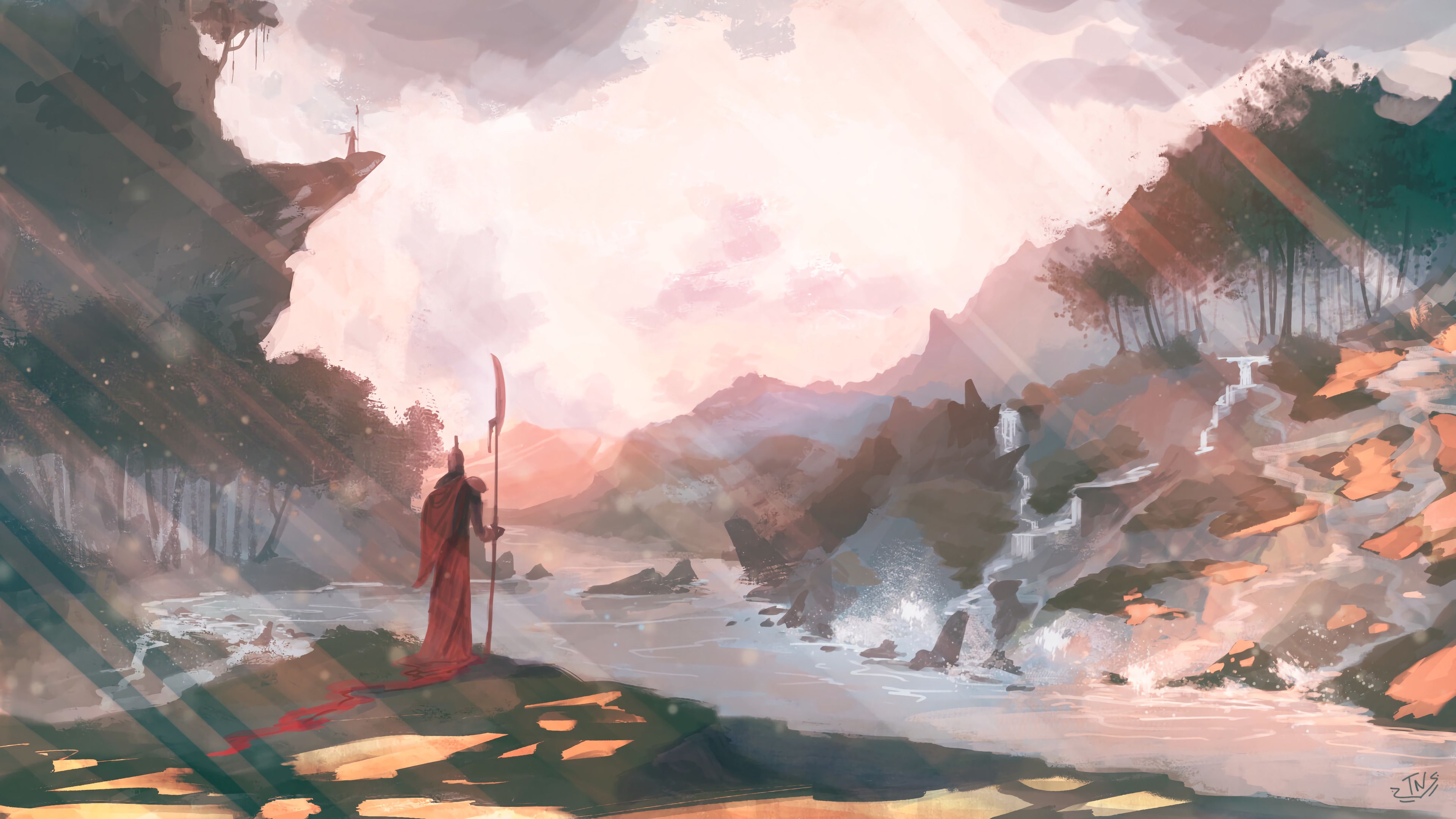 Warrior Halberd Landscape Art